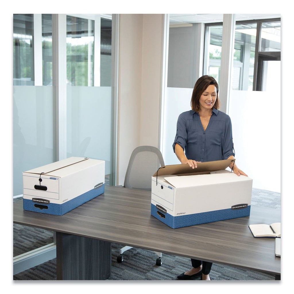 Bankers Box LIBERTY Heavy-Duty Strength Storage Boxes, Letter Files, 12.25" x 24.13" x 10.75", White/Blue, 12/Carton