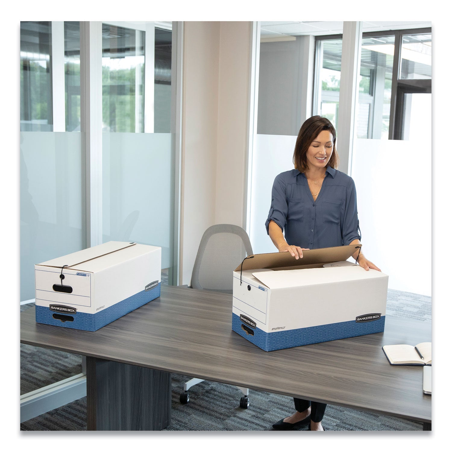 Bankers Box LIBERTY Heavy-Duty Strength Storage Boxes, Letter Files, 12.25" x 24.13" x 10.75", White/Blue, 12/Carton