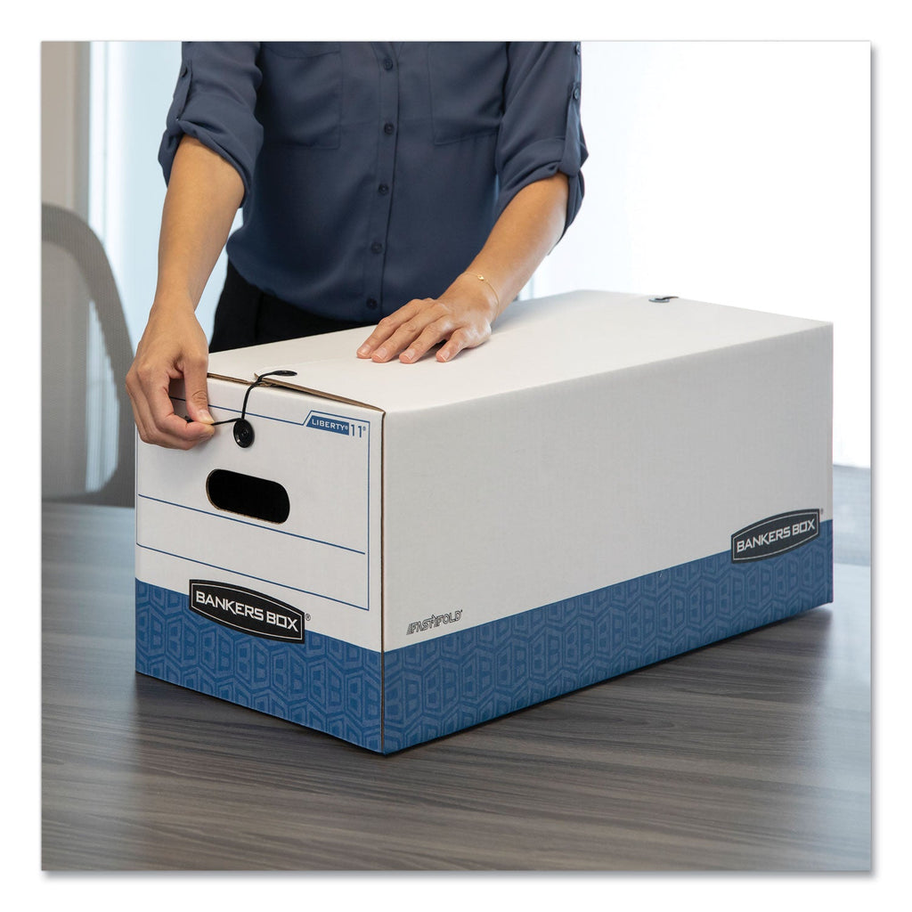 Bankers Box STOR/FILE Medium-Duty Strength Storage Boxes, Letter Files, 12.25" x 24.13" x 10.75", White/Blue, 4/Carton