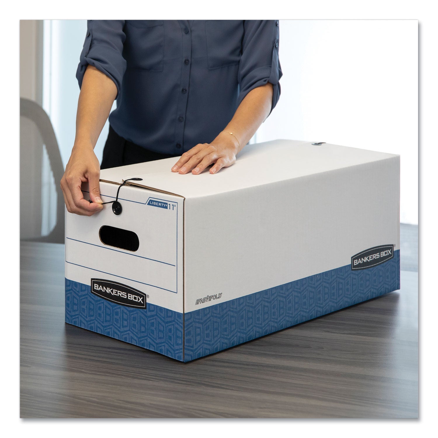 Bankers Box STOR/FILE Medium-Duty Strength Storage Boxes, Letter Files, 12.25" x 24.13" x 10.75", White/Blue, 4/Carton