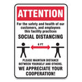 Accuform Social Distance Signs, Wall, 7 x 10, Customers and Employees Distancing, Humans/Arrows, Red/White, 10/Pack