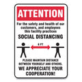 Accuform Social Distance Signs, Wall, 10 x 14, Customers and Employees Distancing, Humans/Arrows, Red/White, 10/Pack