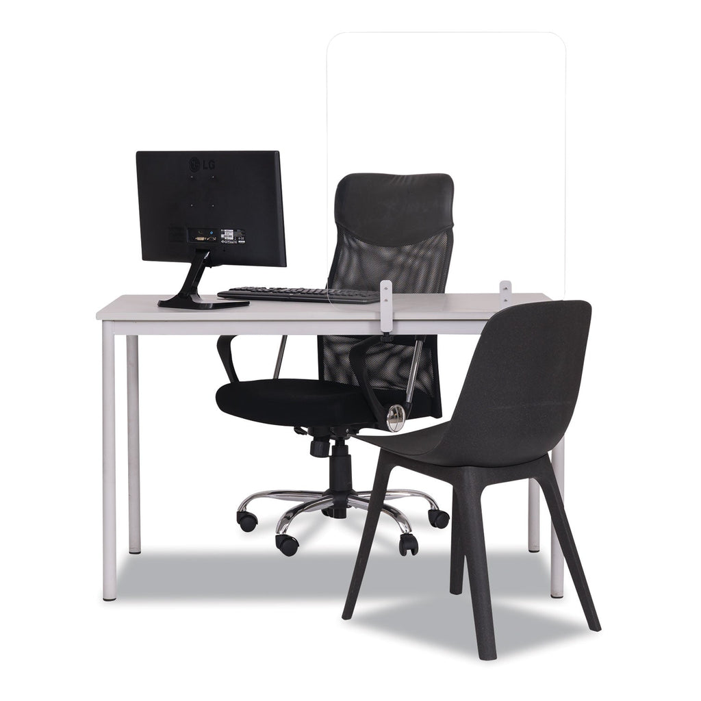 MasterVision Protector Series Frameless Glass Desktop Divider, 35.4 x 0.16 x 35.4, Clear/Aluminum