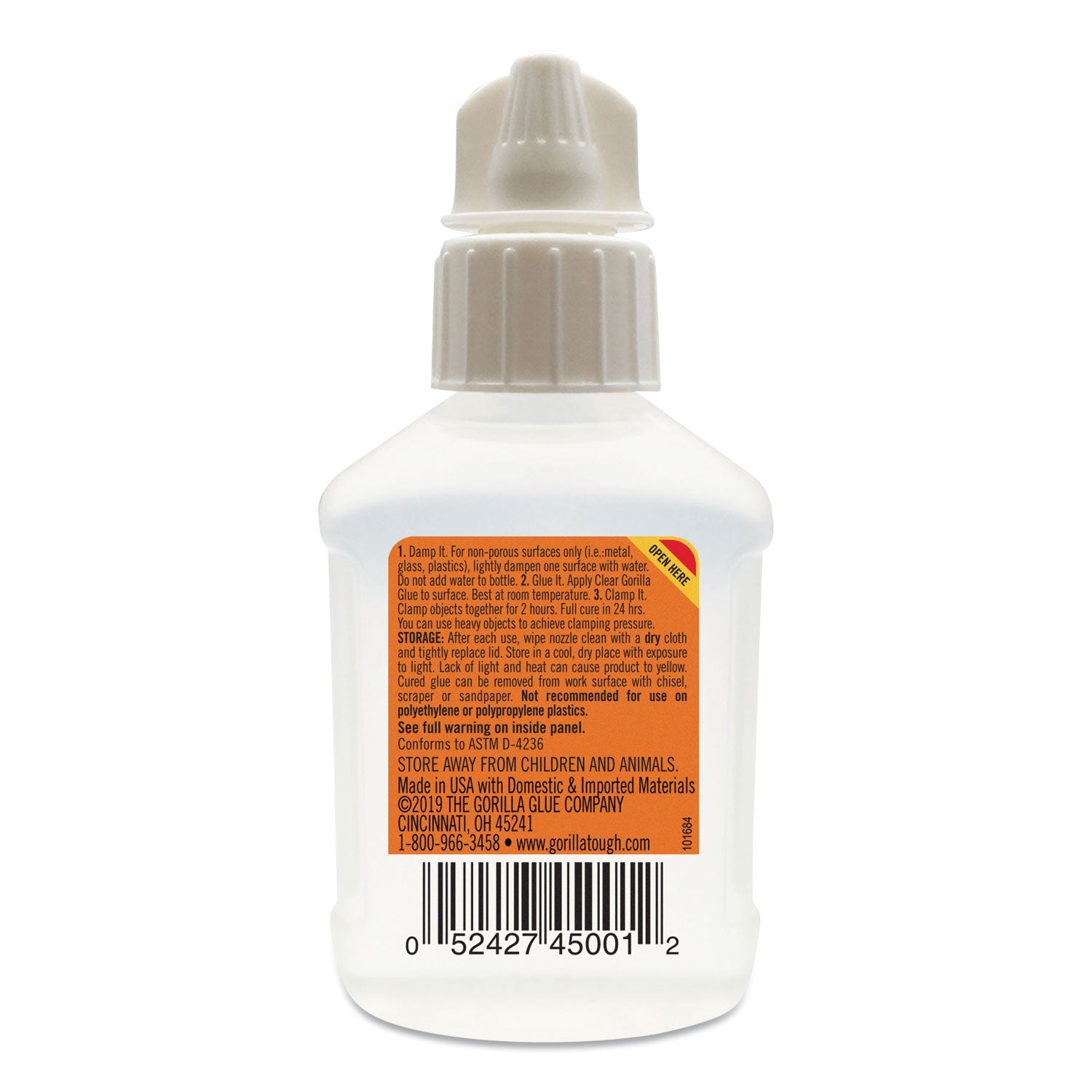 Gorilla Clear Gorilla Glue, 1.75 oz, Dries Clear, 4/Carton
