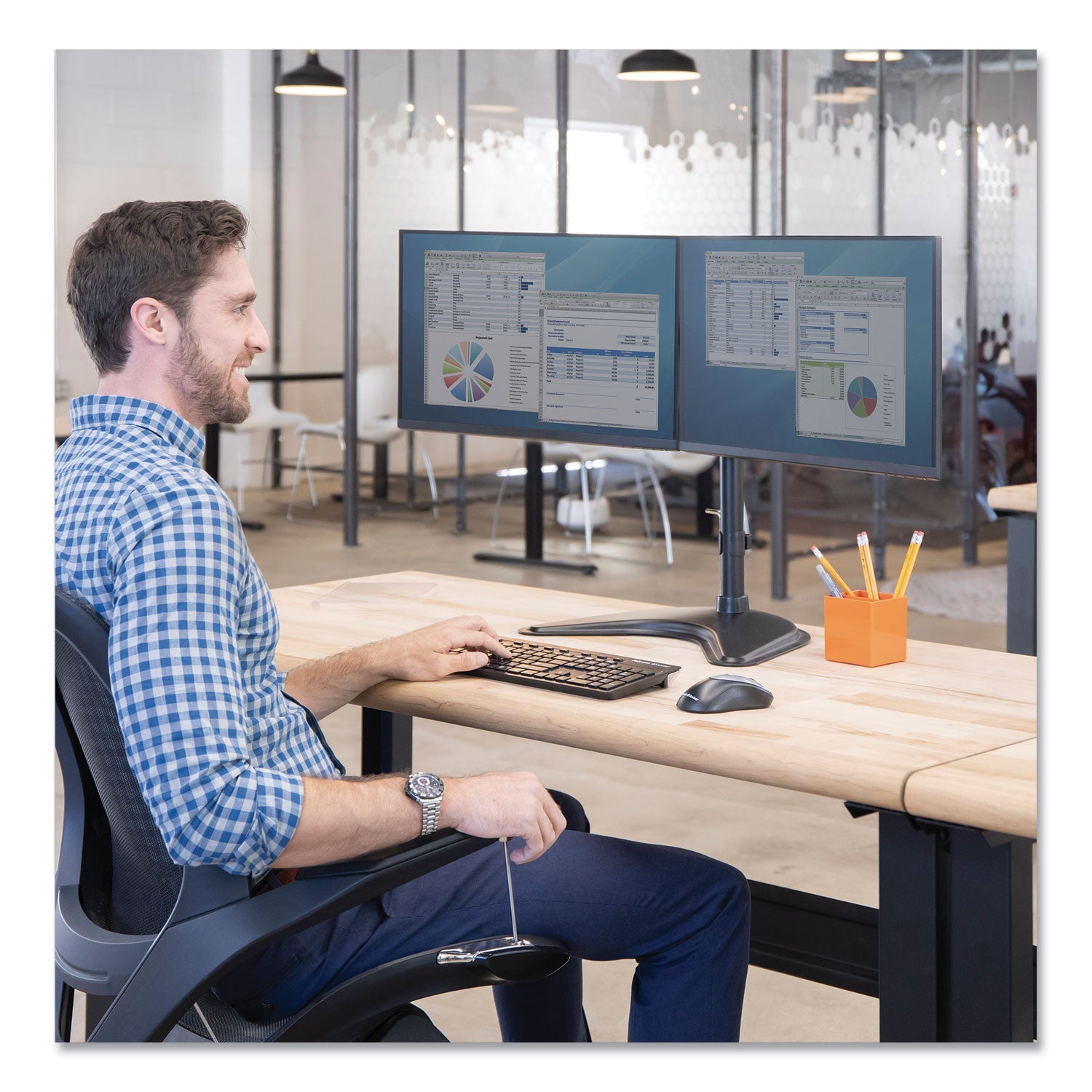 Fellowes Professional Series Freestanding Dual Horizontal Monitor Arm, For 30" Monitors, 35.75" x 11" x 18.25", Black, Supports 17 lb