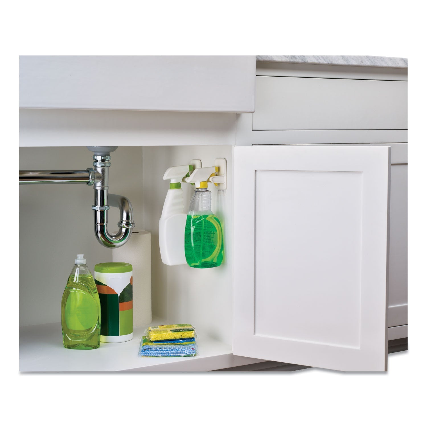 Command Spray Bottle Holder, 2.34w x 1.69d x 3.34h, White, 2 Hangers/4 Strips/Pack