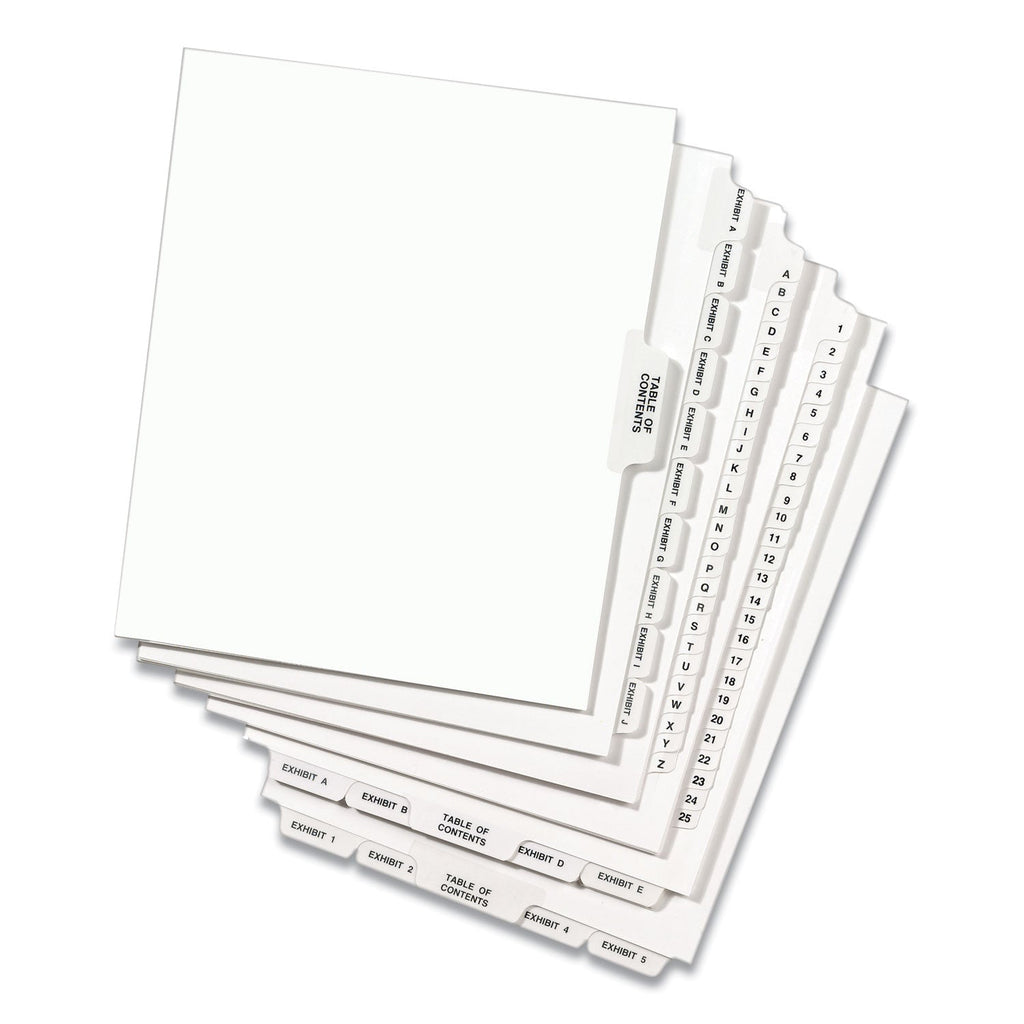Avery Preprinted Legal Exhibit Side Tab Index Dividers, Avery Style, 10-Tab, 2, 11 x 8.5, White, 25/Pack