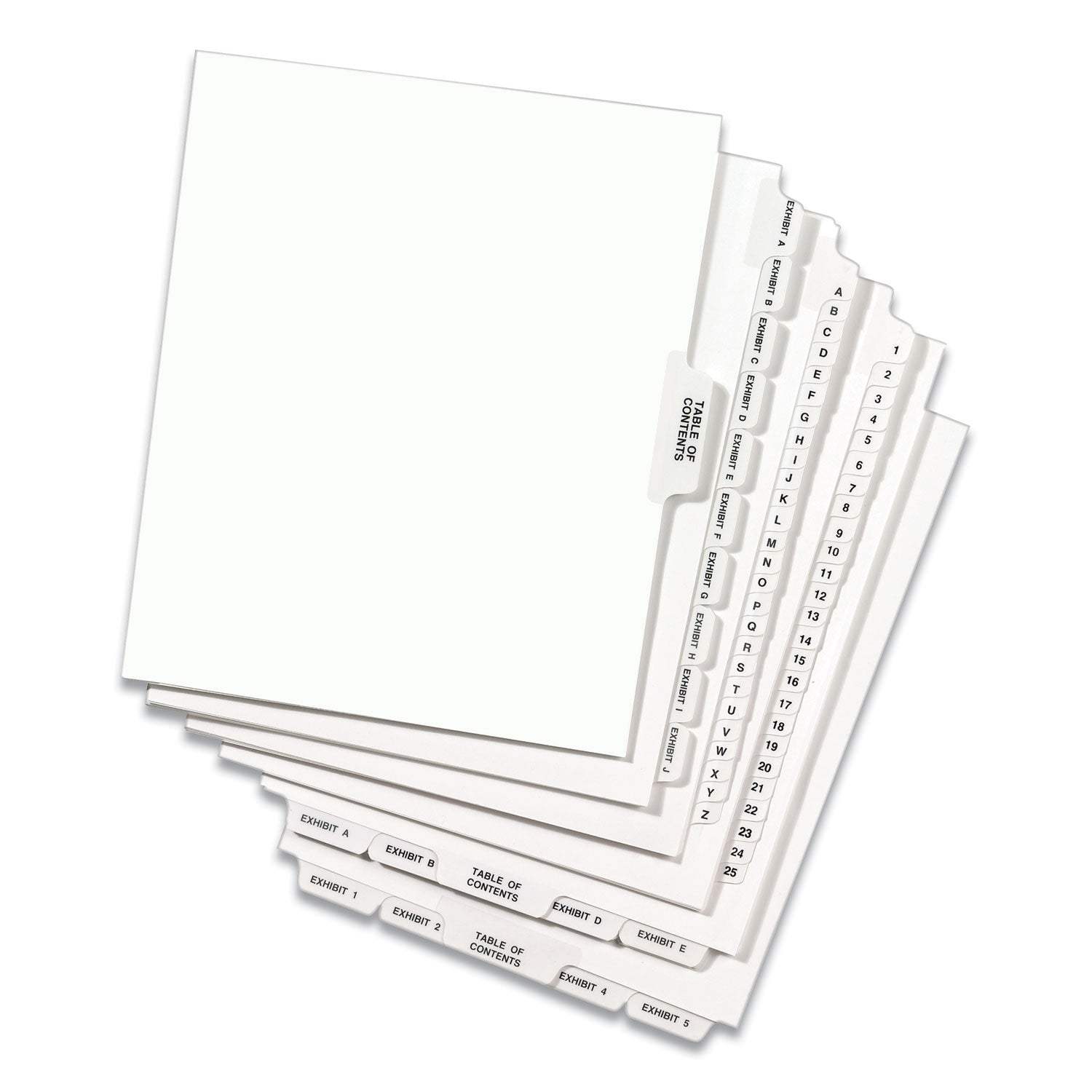 Avery Preprinted Legal Exhibit Side Tab Index Dividers, Avery Style, 10-Tab, 8, 11 x 8.5, White, 25/Pack