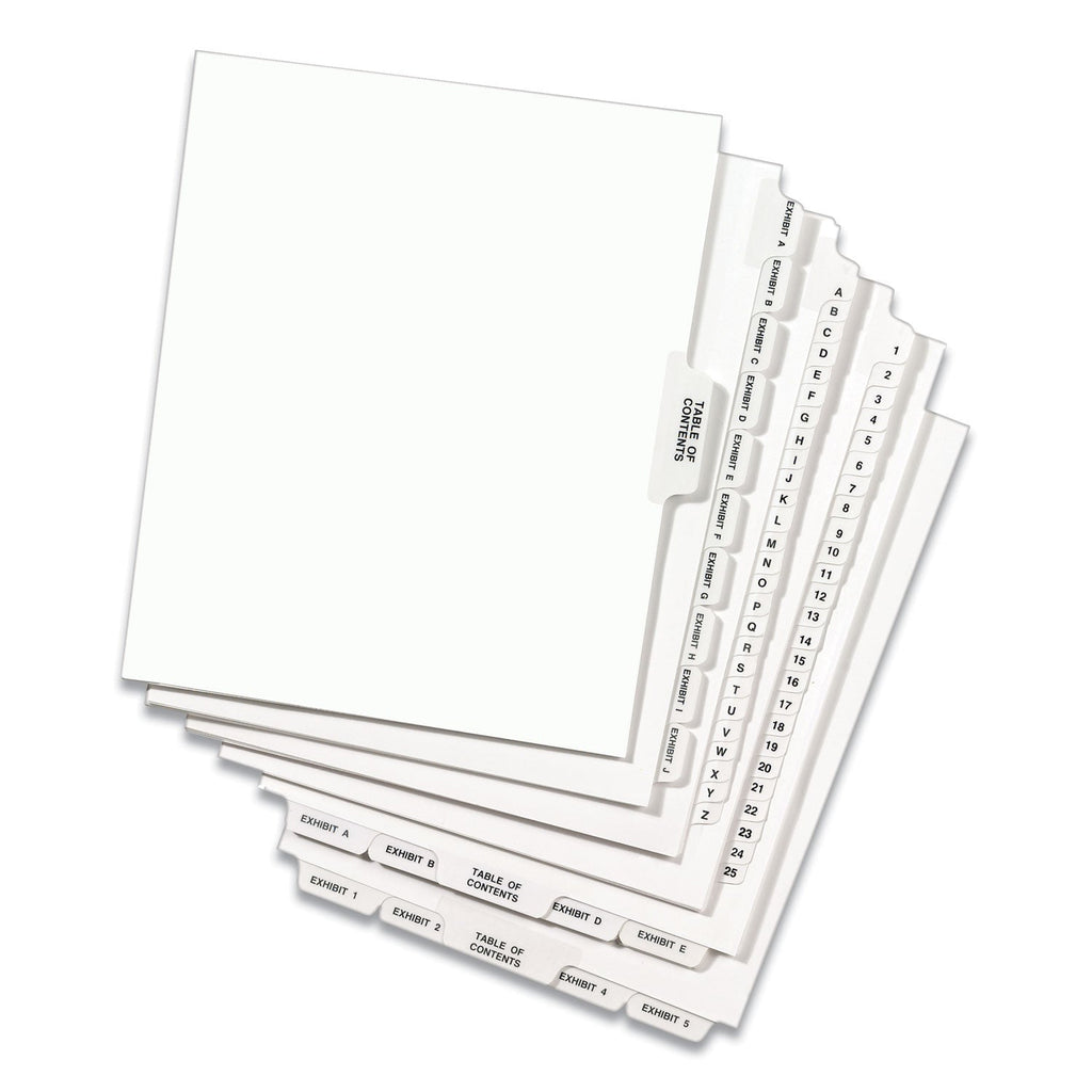 Avery Preprinted Legal Exhibit Side Tab Index Dividers, Avery Style, 11-Tab, 1 to 10, 11 x 8.5, White, 1 Set