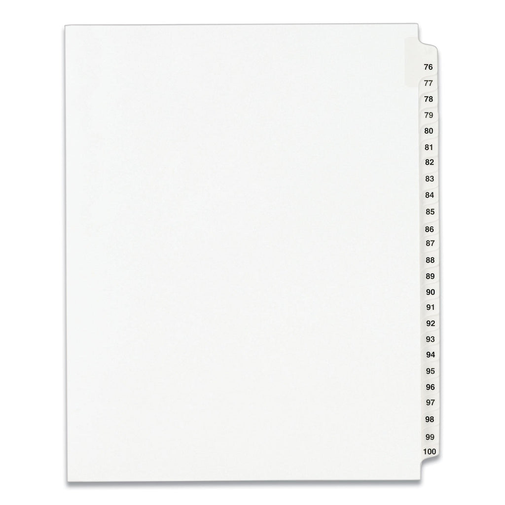 Avery Preprinted Legal Exhibit Side Tab Index Dividers, Avery Style, 25-Tab, 76 to 100, 11 x 8.5, White, 1 Set, (1333)