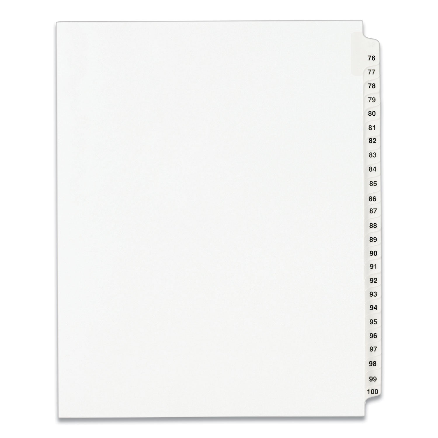 Avery Preprinted Legal Exhibit Side Tab Index Dividers, Avery Style, 25-Tab, 76 to 100, 11 x 8.5, White, 1 Set, (1333)