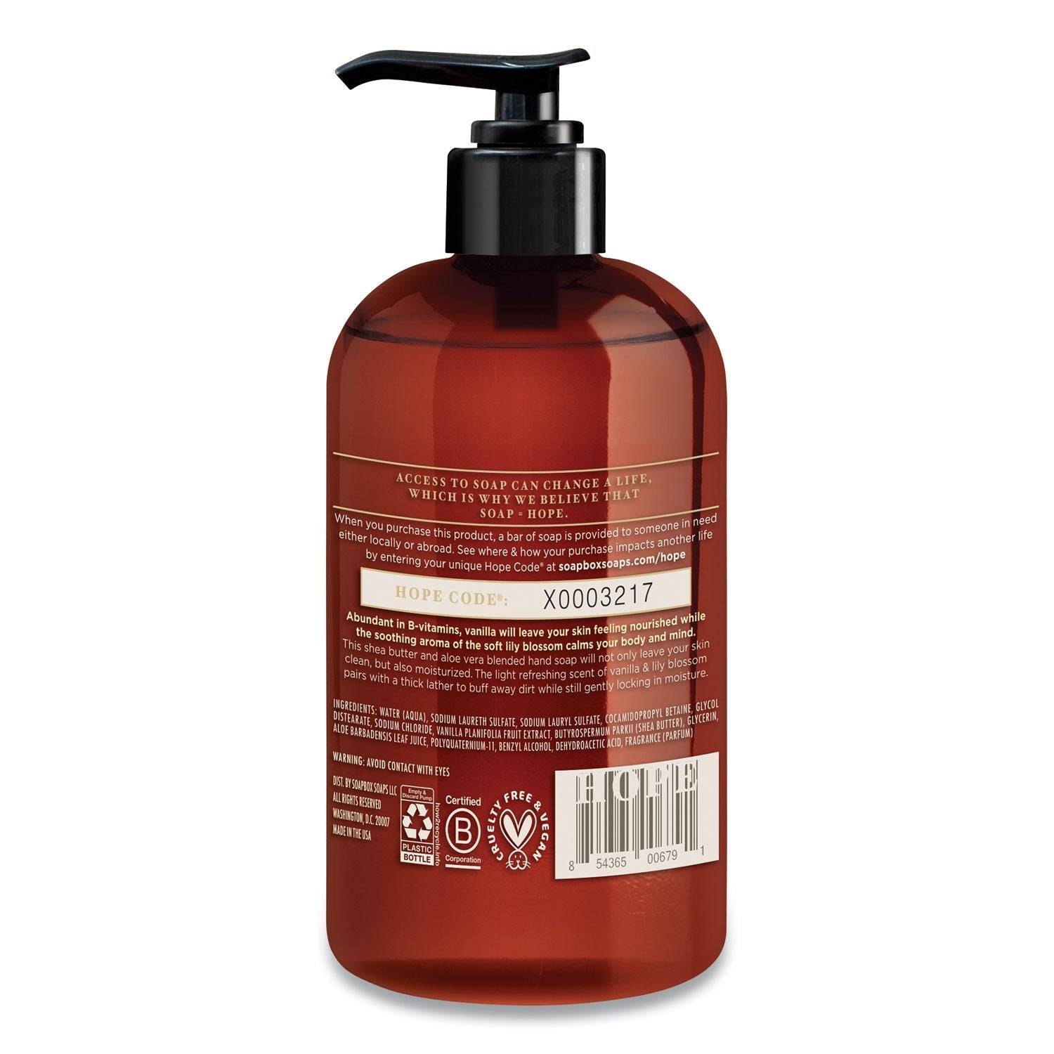 Soapbox Hand Soap, Vanilla and Lily Blossom, 12 oz Pump Bottle, 3/Box