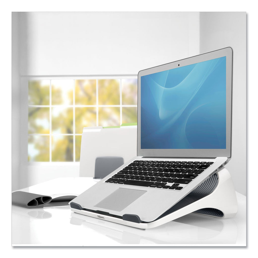 Fellowes I-Spire Series Laptop Lift, 13.19" x 9.31" x 4.13", White/Gray, Supports 10 lbs