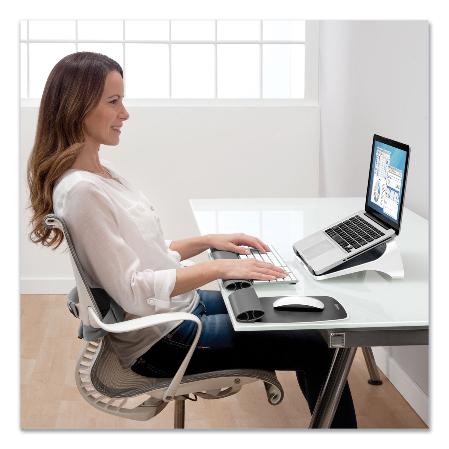 Fellowes I-Spire Series Laptop Lift, 13.19" x 9.31" x 4.13", White/Gray, Supports 10 lbs