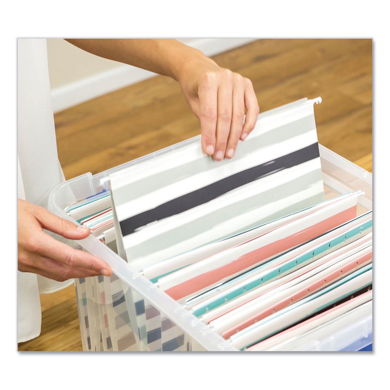 Bankers Box Heavy Duty Plastic File Storage, Letter/Legal Files, 14" x 17.38" x 10.5", Clear/Blue