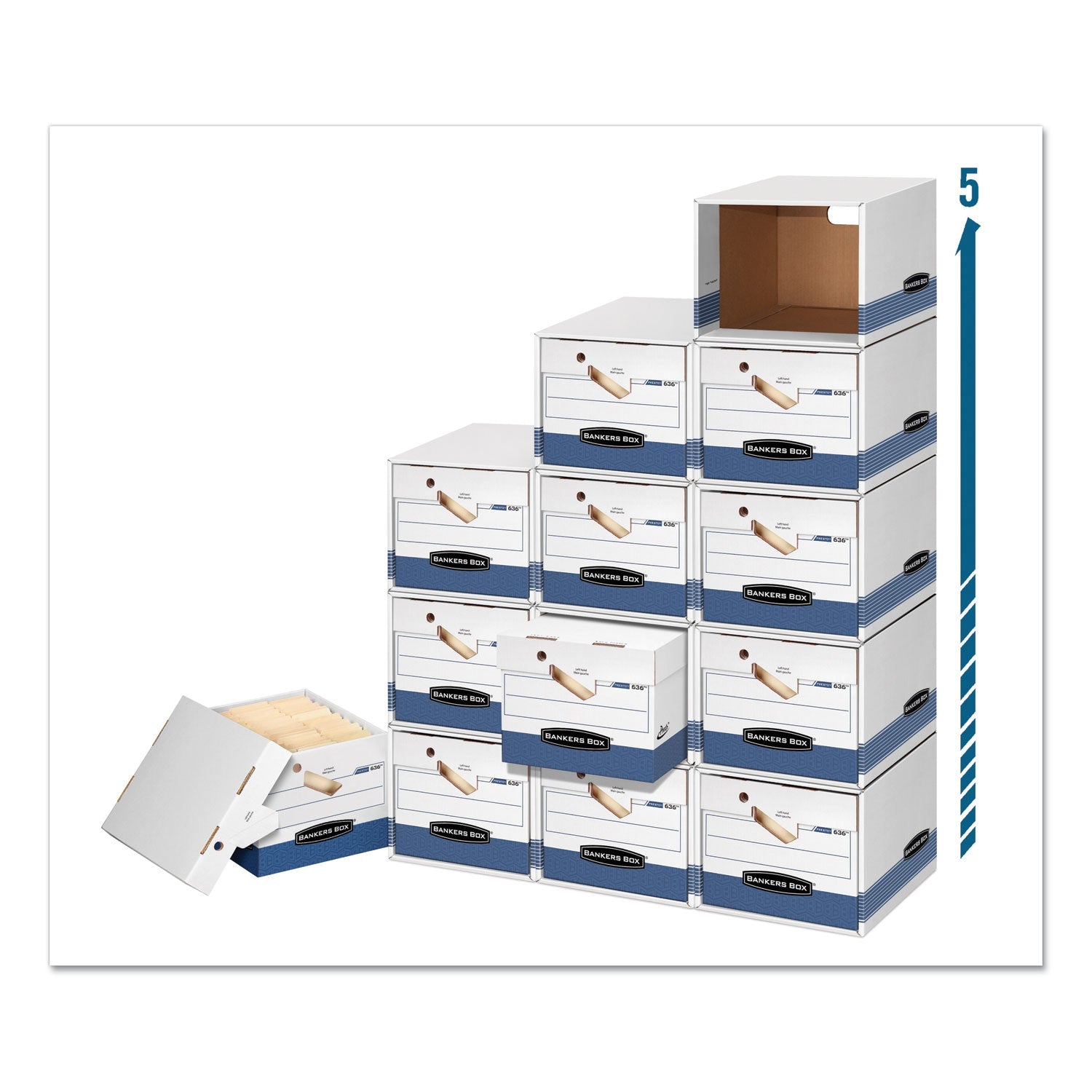 Bankers Box PRESTO Ergonomic Design Storage Boxes, Letter/Legal Files, 12.88" x 16.5" x 10.38", White/Blue, 12/Carton