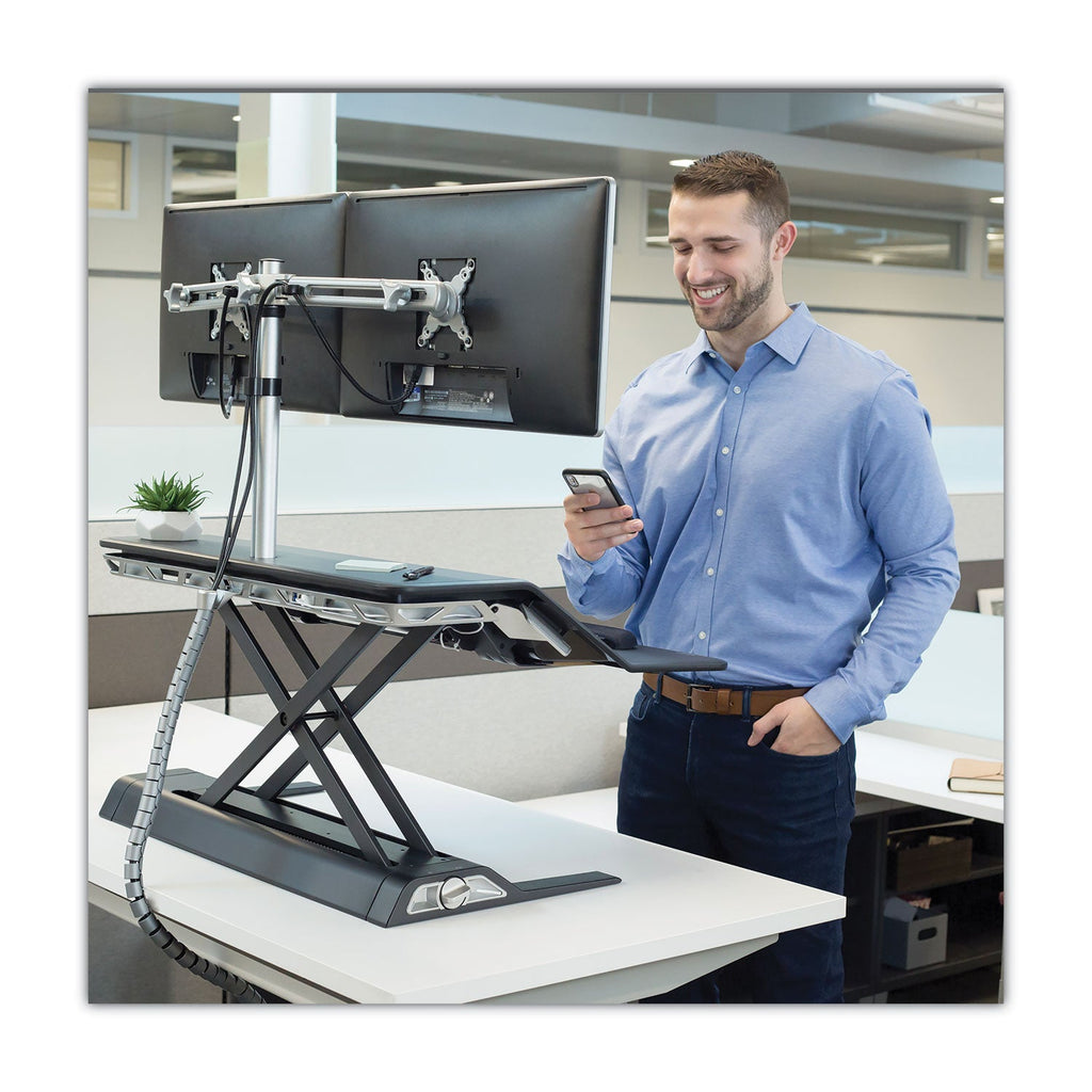 Fellowes Lotus DX Sit-Stand Workstation, 32.75" x 24.25" x 5.5" to 22.5", Black
