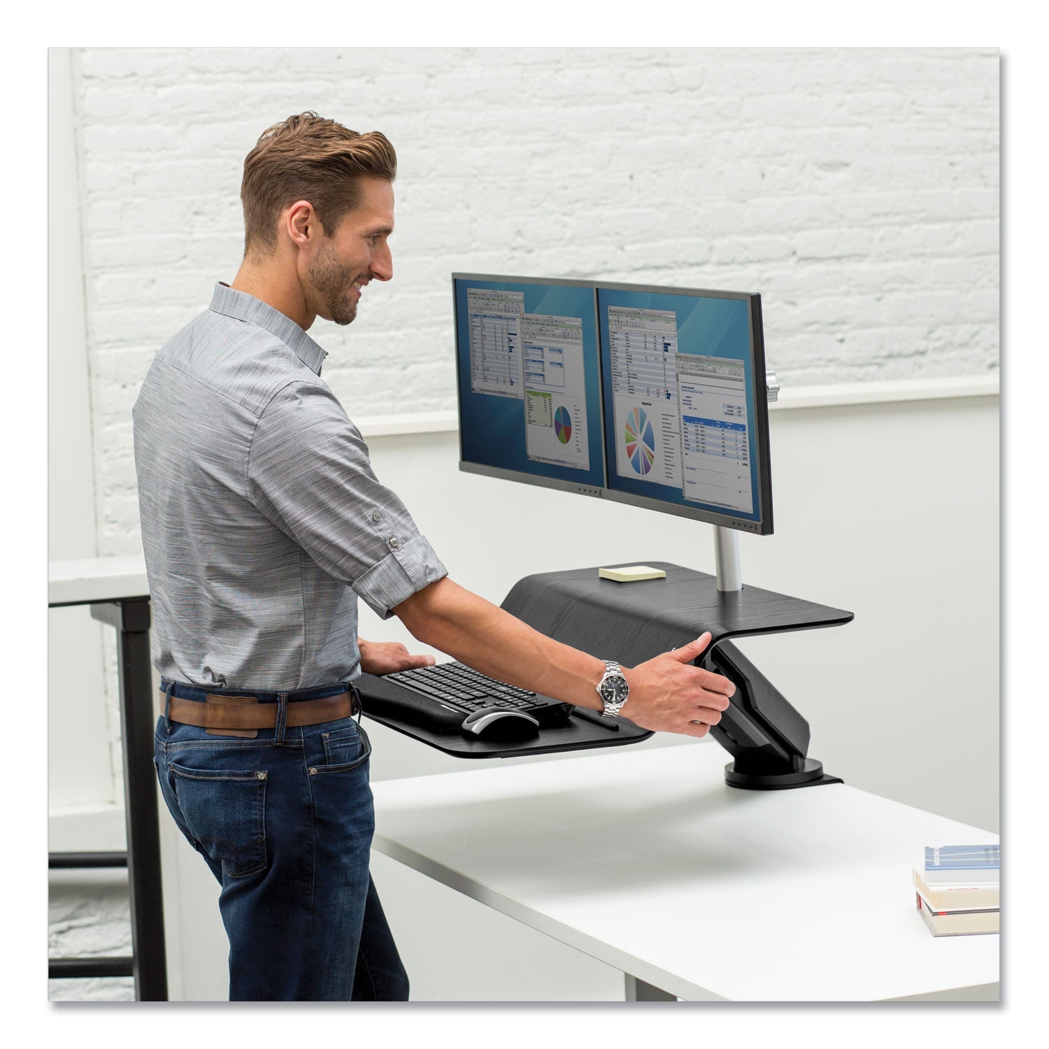Fellowes Lotus RT Sit-Stand Workstation, 35.5" x 23.75" x 42.2" to 49.2", Black