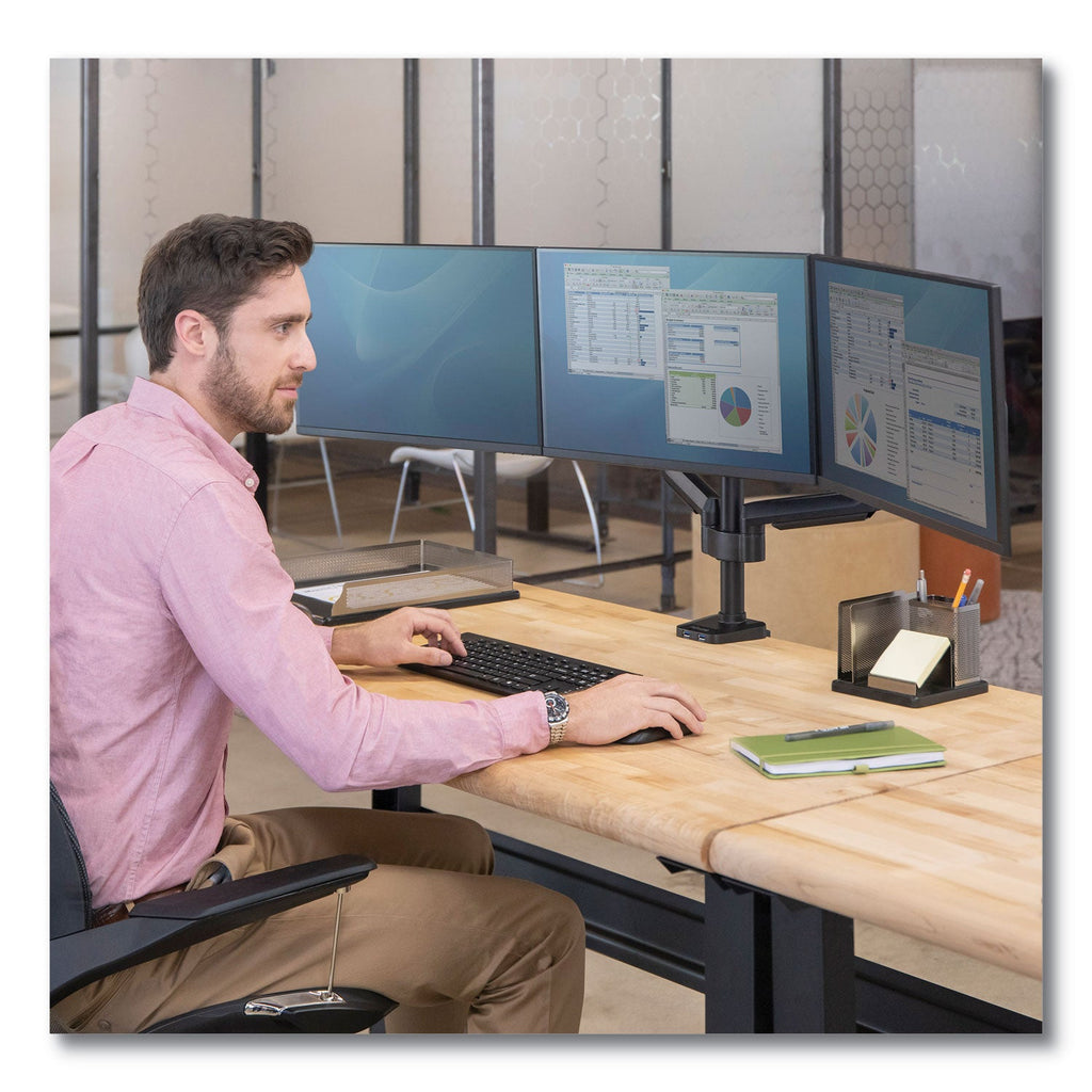 Fellowes Platinum Series Triple Monitor Arm for 27" Monitors, 360 deg Rotation, +85/-20 deg Tilt, 360 deg Pan, Black, Supports 20 lb
