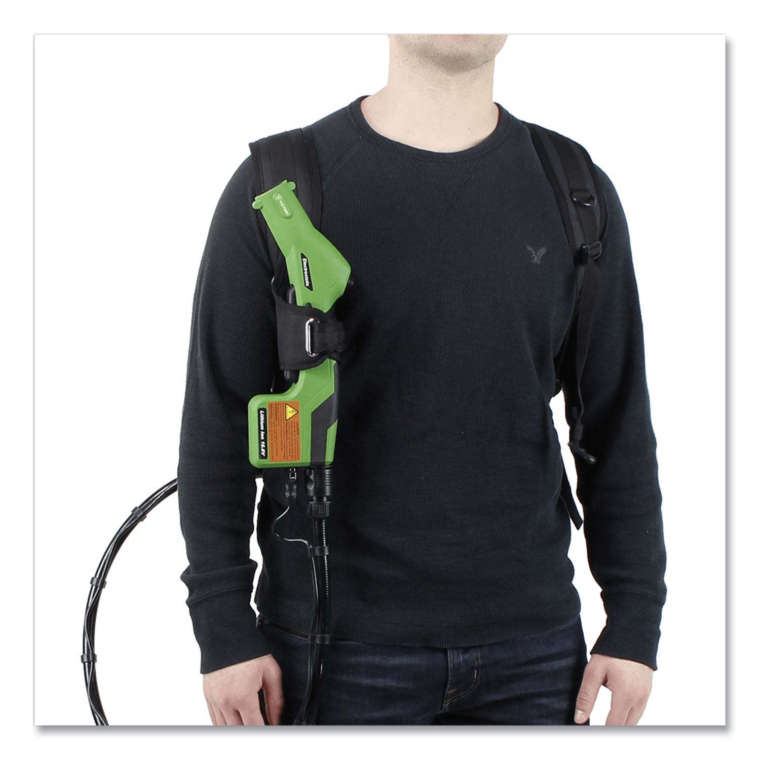 Victory Professional Cordless Electrostatic Backpack Sprayer, 2.25 gal, 0.65" x 48" Hose, Green/Translucent White/Black
