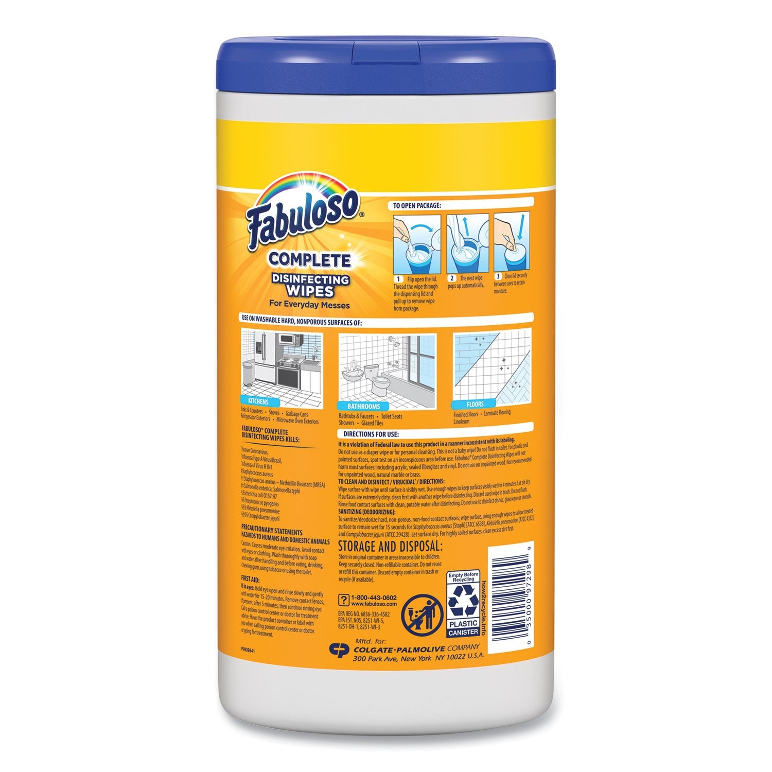 Fabuloso Multi Purpose Wipes, 7 x 7, Lemon, 90/Canister