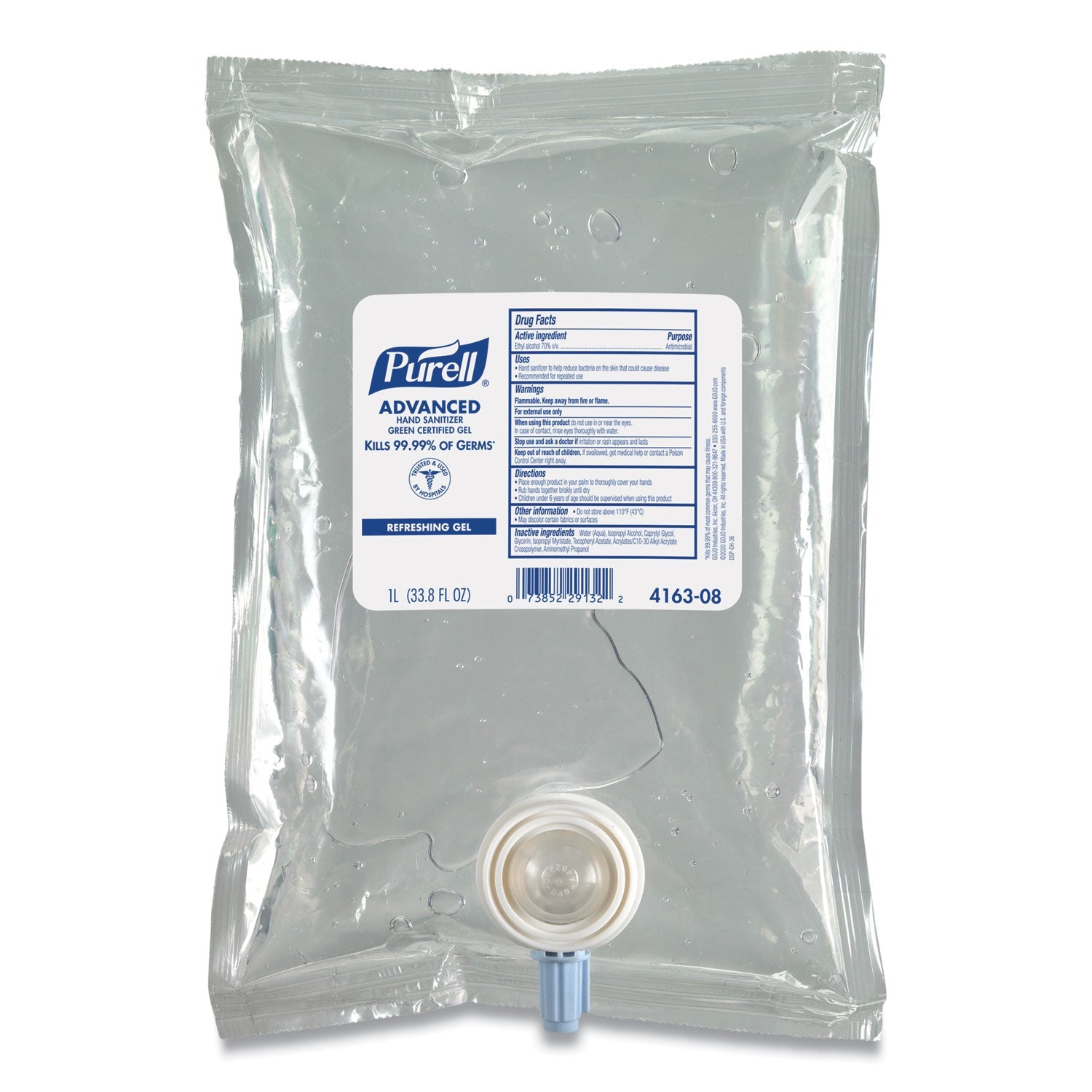 PURELL Advanced Hand Sanitizer Green Certified Gel Refill, For CS2 Dispensers, 1,000 mL, Fragrance-Free, 8/Carton