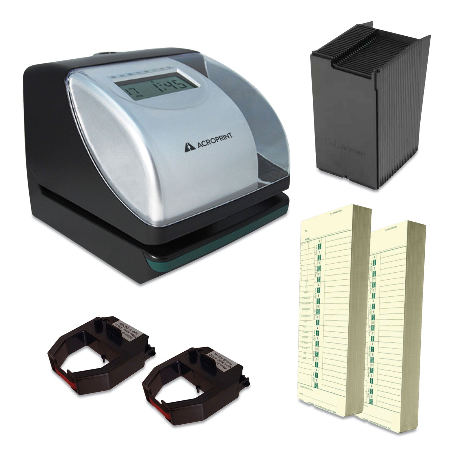 Acroprint ES700 Time Clock and Document Stamp Bundle, Digital Display, Black/Silver