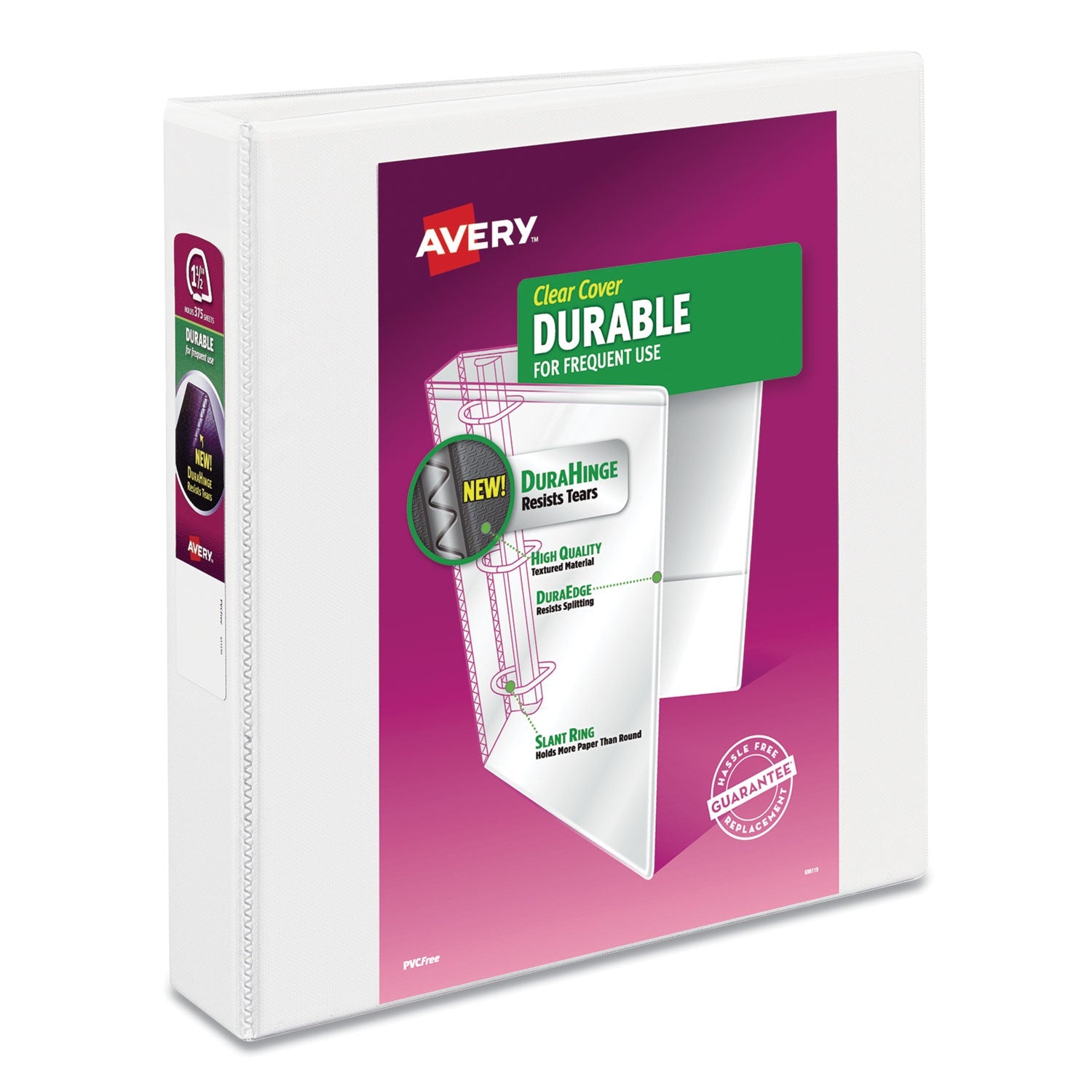 Avery Durable View Binder with DuraHinge and Slant Rings, 3 Rings, 1.5" Capacity, 11 x 8.5, White, 4/Pack