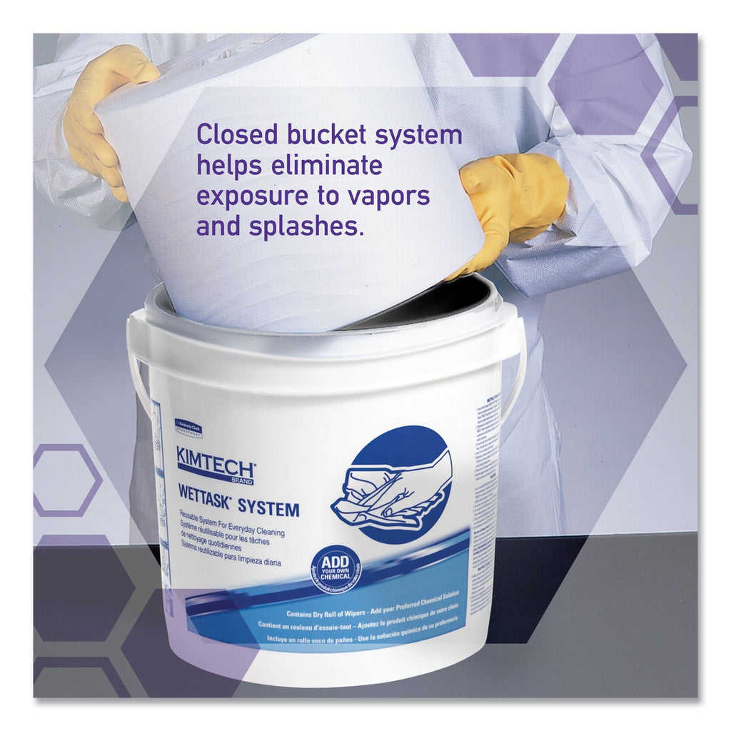 WypAll Power Clean Wipers for Solvents WetTask Customizable Wet Wiping System 12 x 6, Unscented, 95/Roll, 6 Rolls/1 Bucket/Carton