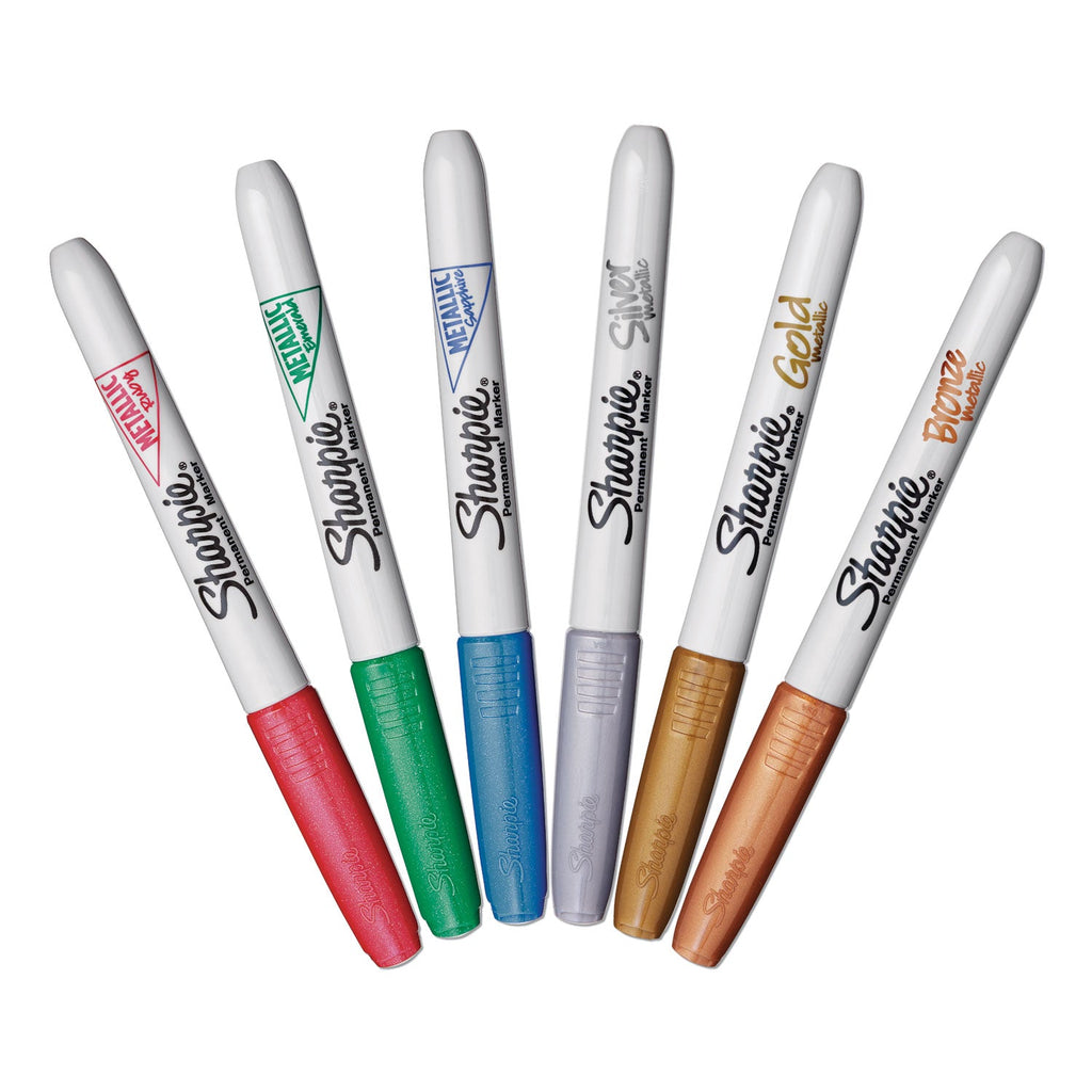 Sharpie Metallic Fine Point Permanent Markers, Fine Bullet Tip, Blue-Green-Red, 6/Pack
