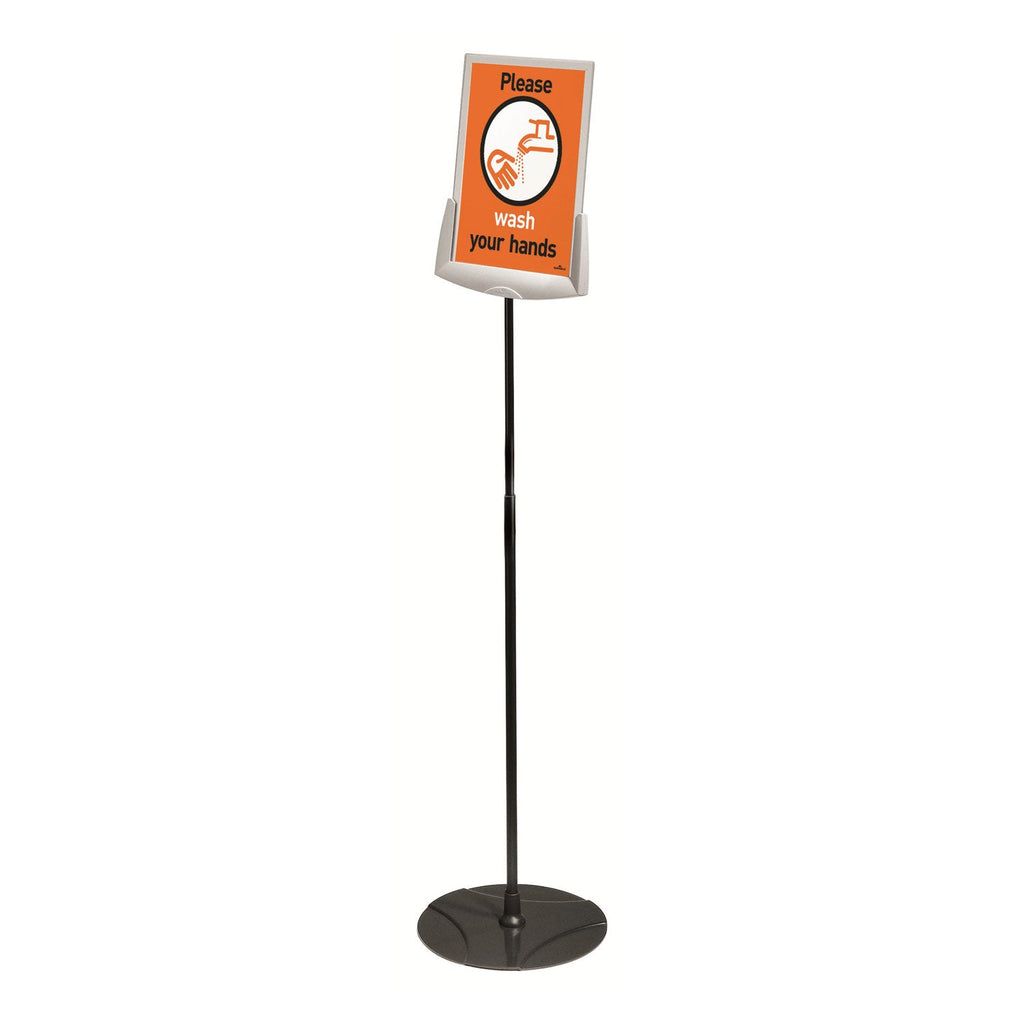 Durable Sherpa Infobase Sign Stand, Acrylic/Metal, 40" to 60" High, Gray