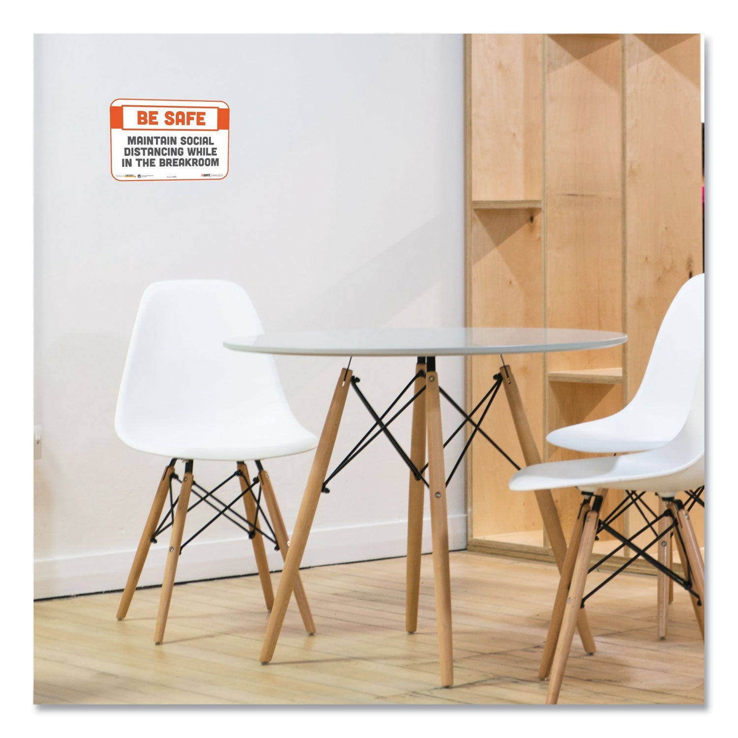 Tabbies BeSafe Messaging Repositionable Wall/Door Signs, 9 x 6, Maintain Social Distancing While In The Breakroom, White, 3/Pack