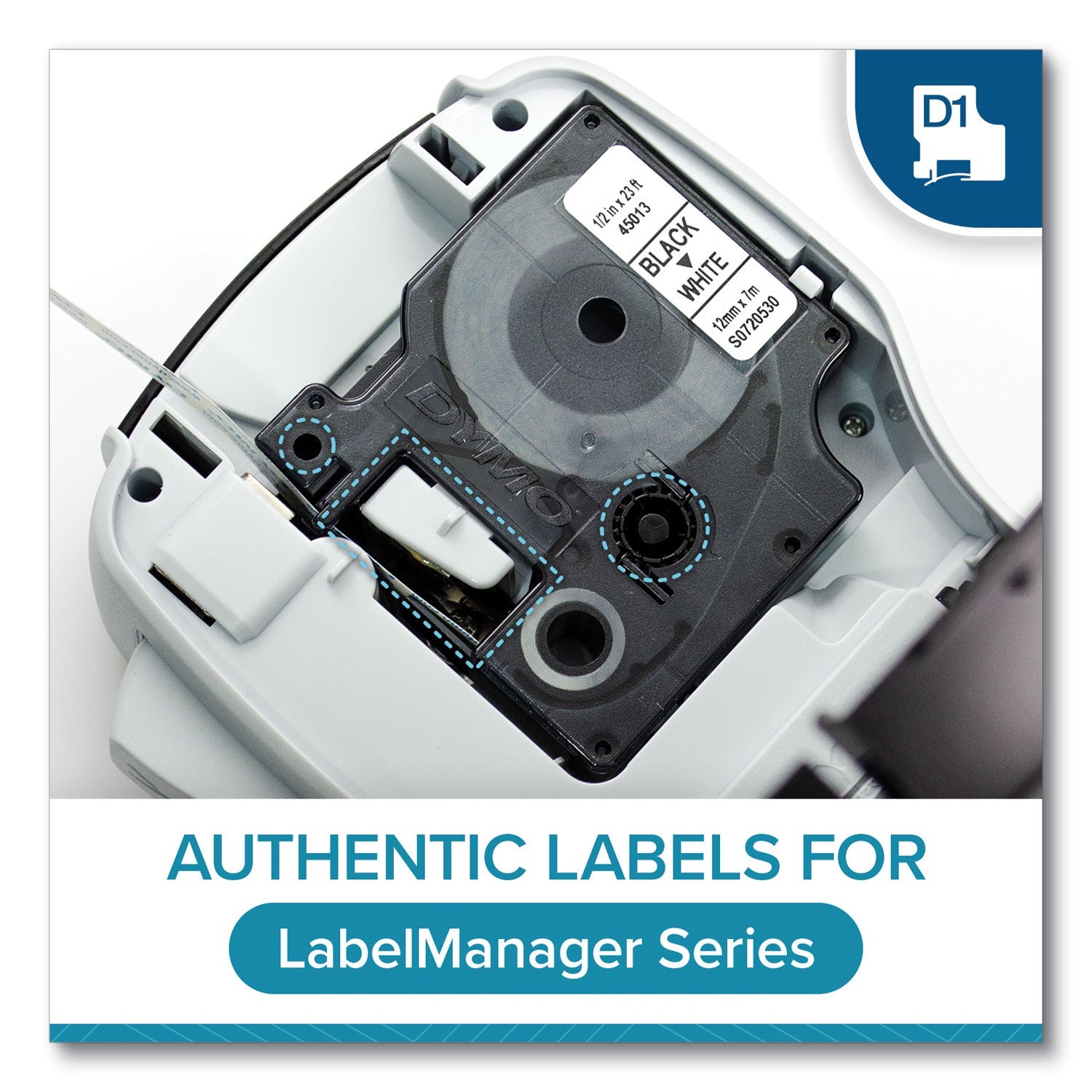 DYMO D1 Durable Labels, 0.5" x 23 ft, White, 4/Pack