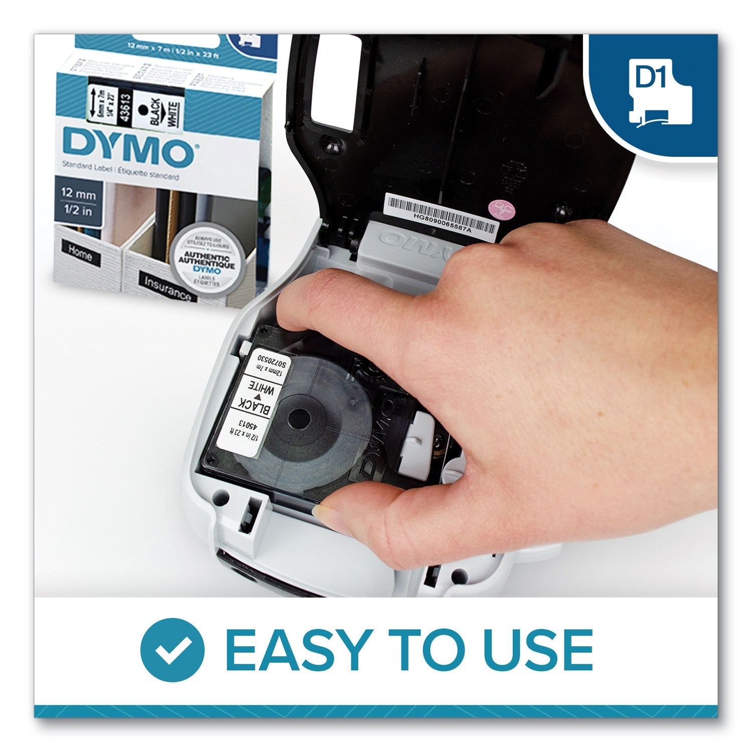 DYMO D1 High-Performance Polyester Removable Label Tape, 0.75" x 23 ft, Black on Clear