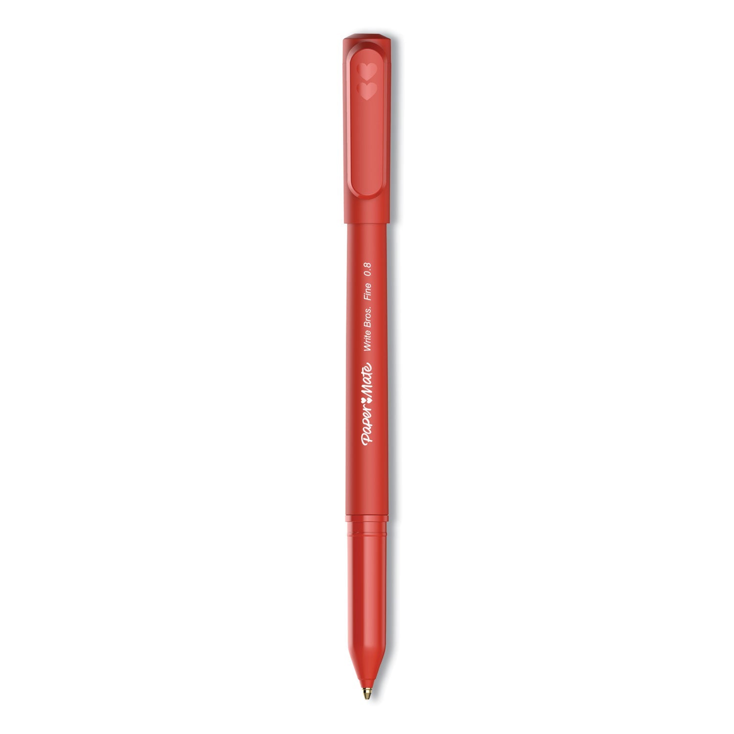Paper Mate Write Bros. Ballpoint Pen, Stick, Fine 0.8 mm, Red Ink, Red Barrel, Dozen