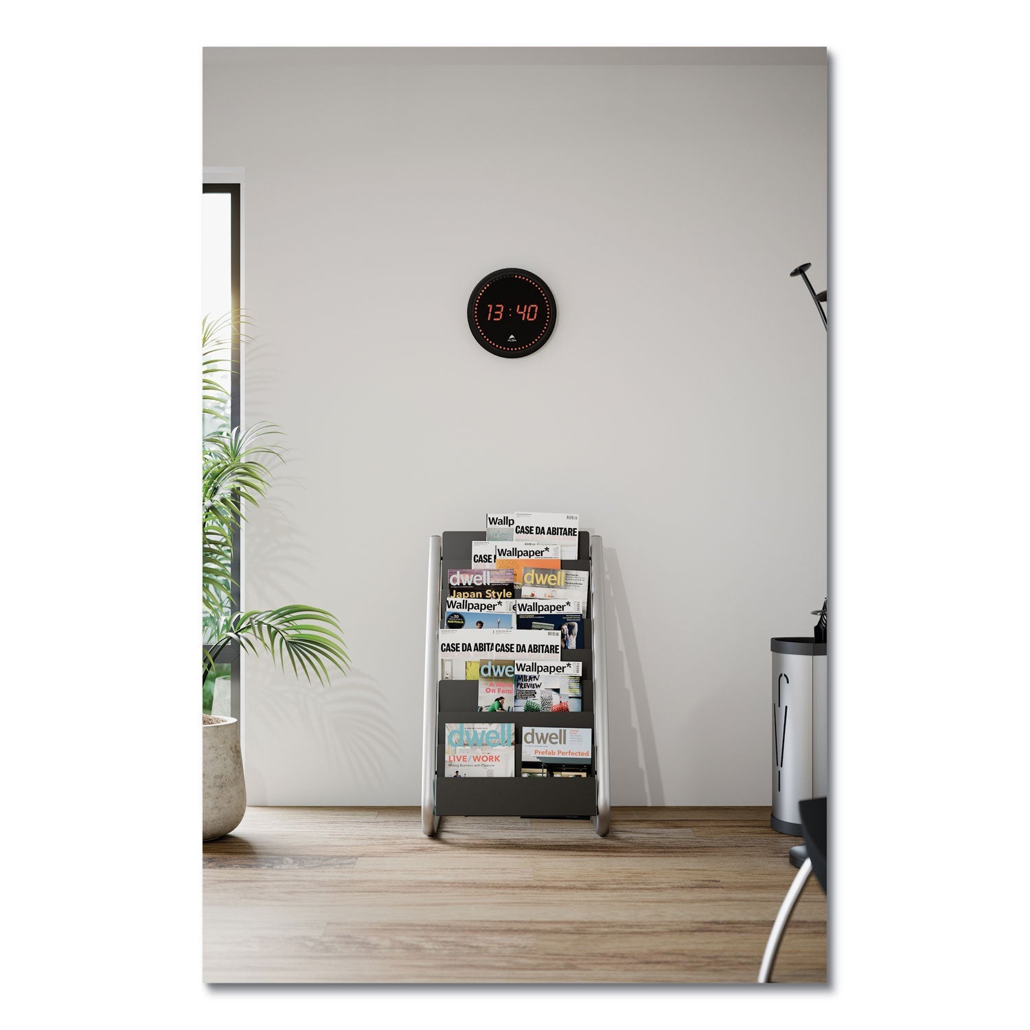Alba Literature Floor Rack, 16 Pocket, 23w x 19.67d x 36.67h, Silver Gray/Black