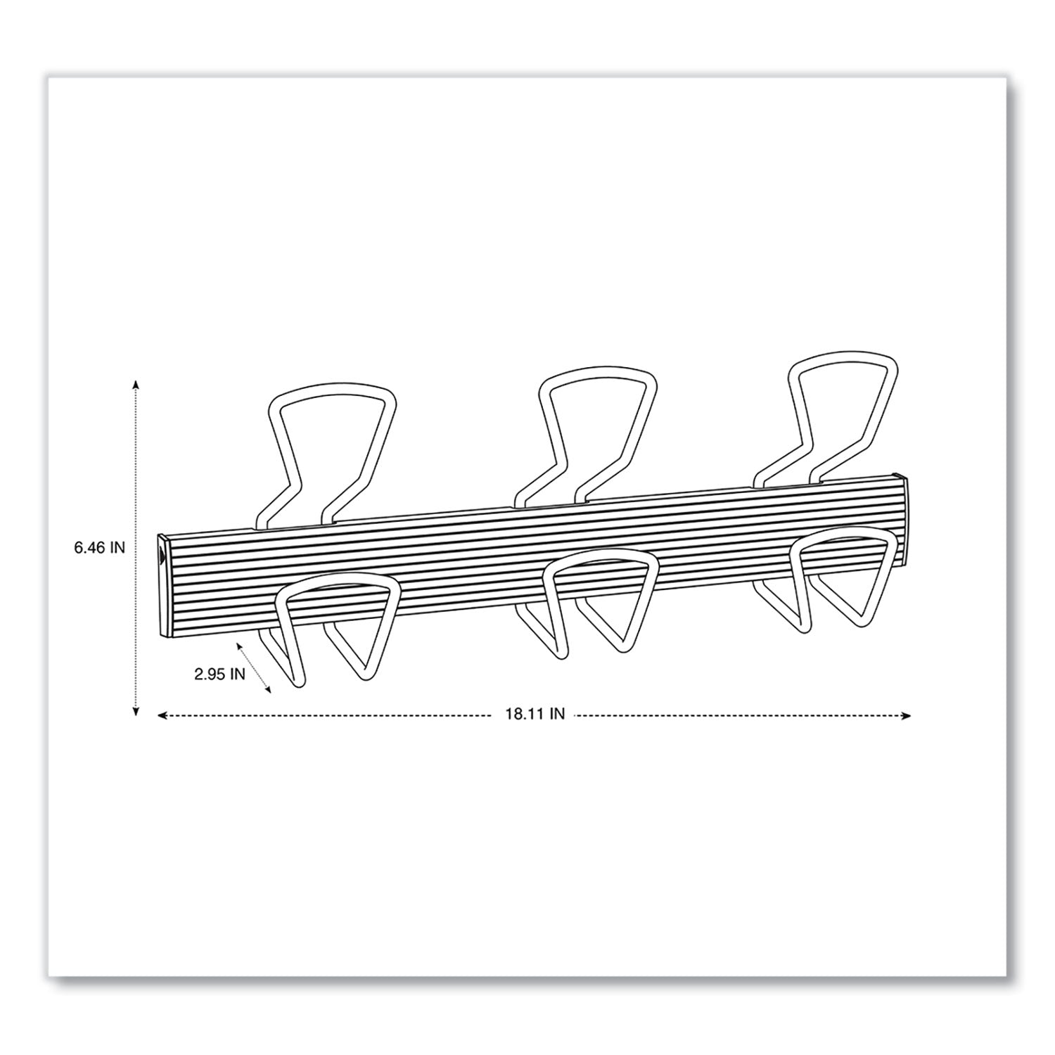 Alba Wall-Mount Coat Hooks, Metal, Silver, 22 lb, 18.11" x 2.95" x 6.45"