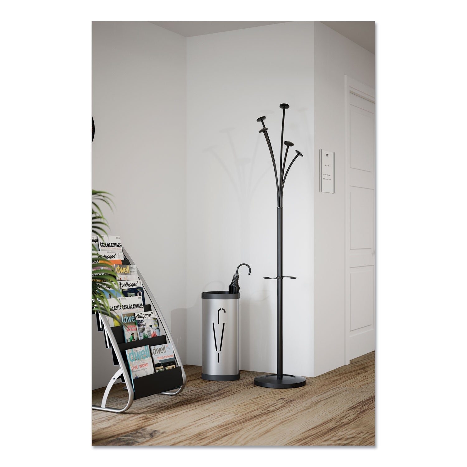 Alba Literature Floor Rack, 16 Pocket, 23w x 19.67d x 36.67h, Silver Gray/Black