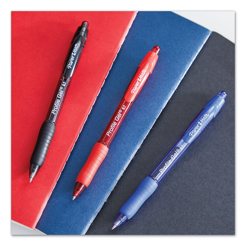 Paper Mate Profile Gel Pen, Retractable, Medium 0.7 mm, Black Ink, Translucent Black Barrel, Dozen