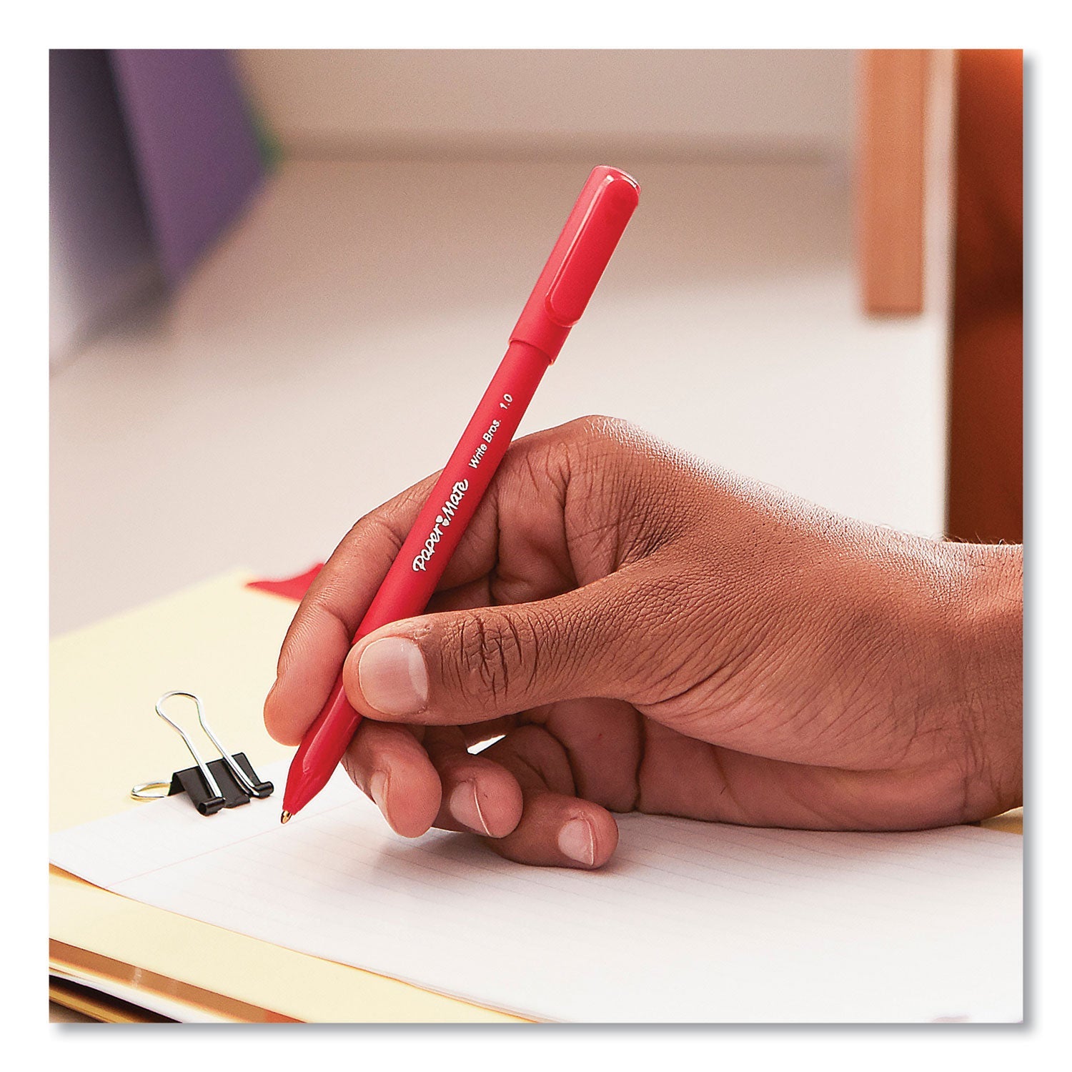 Paper Mate Write Bros. Ballpoint Pen, Stick, Medium 1 mm, Red Ink, Red Barrel, Dozen
