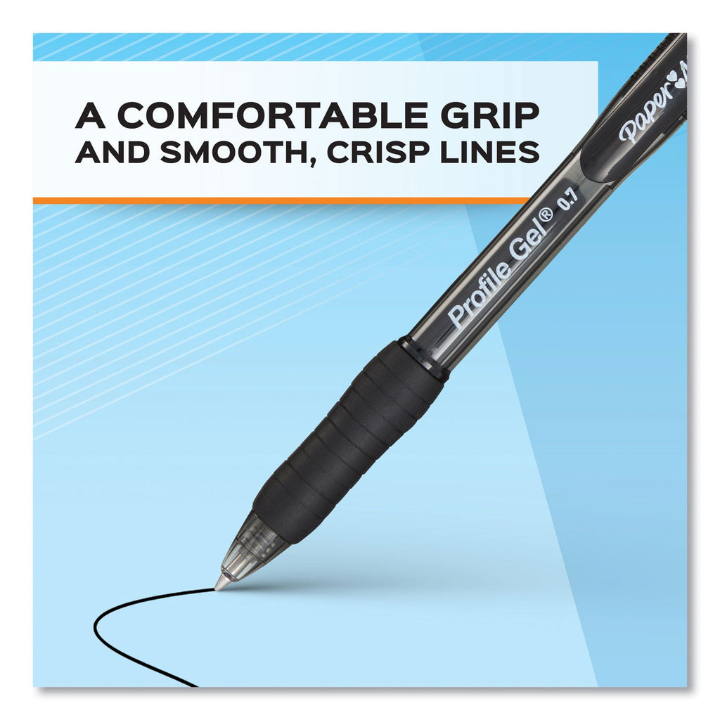 Paper Mate Profile Gel Pen, Retractable, Medium 0.7 mm, Blue Ink, Translucent Blue Barrel, Dozen