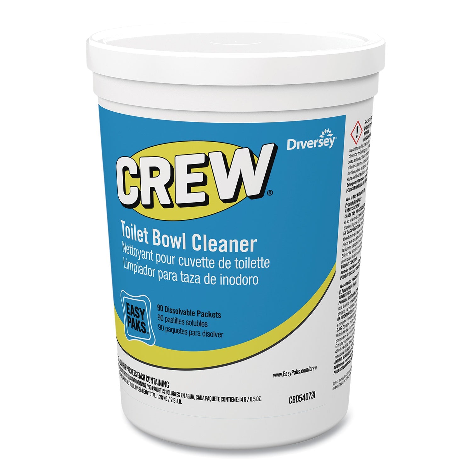Diversey Crew Easy Paks Toilet Bowl Cleaner, Fresh Floral Scent, 0.5 oz Packet, 90 Packets/Tub