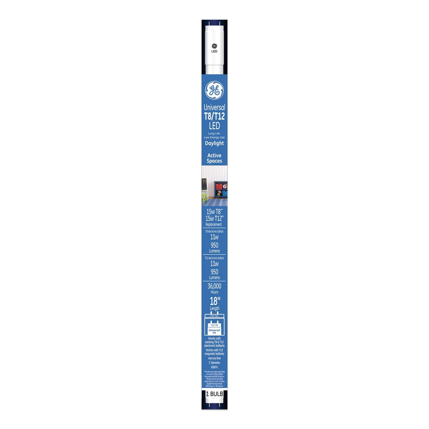 GE 18" T8/T12, 15 W, T8 Tube, Daylight, 6/Carton