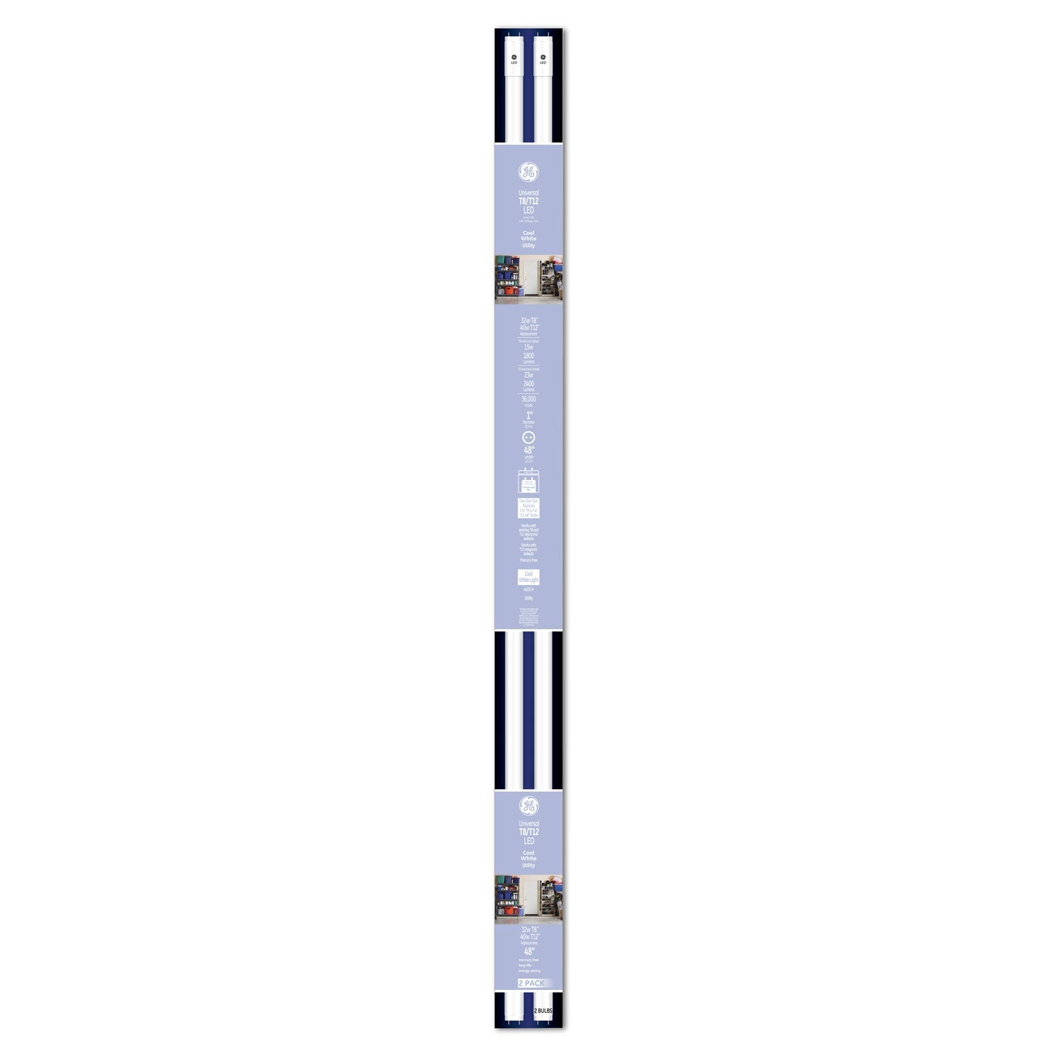GE 48" T8/T12, 40 W, T8 Tube, Cool White, 6/Carton