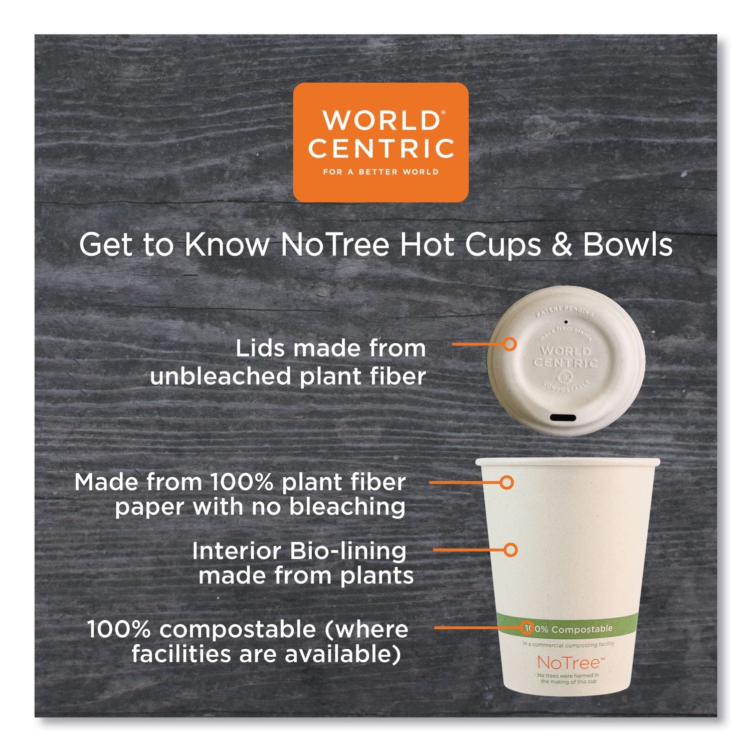 World Centric No Tree Paper Bowls, 8 oz, 3.4" Diameter x 2.3"h, Natural, Sugarcane, 1,000/Carton