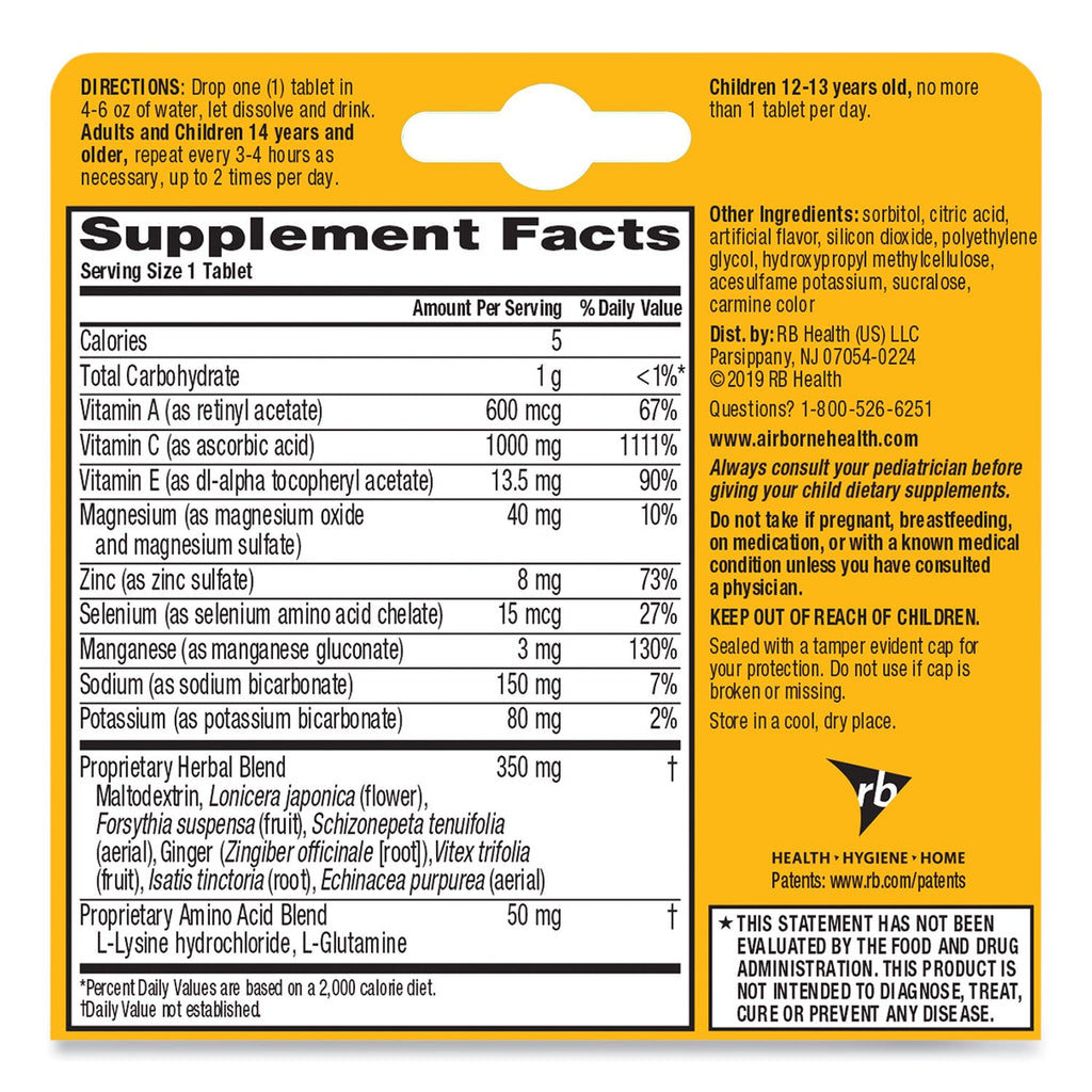 Airborne Immune Support Effervescent Tablet, Very Berry, 10 Count