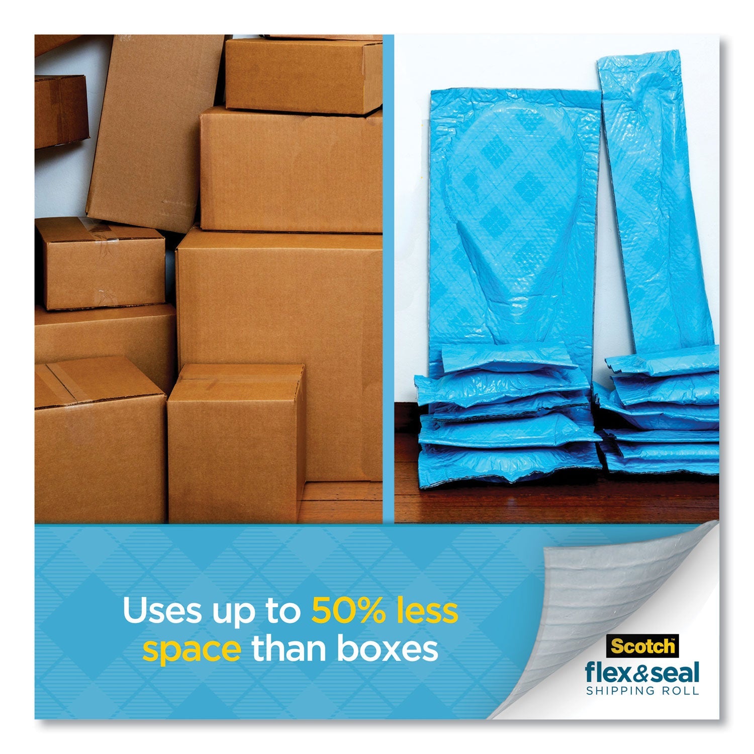 Scotch Flex and Seal Shipping Roll, 15" x 50 ft, Blue/Gray