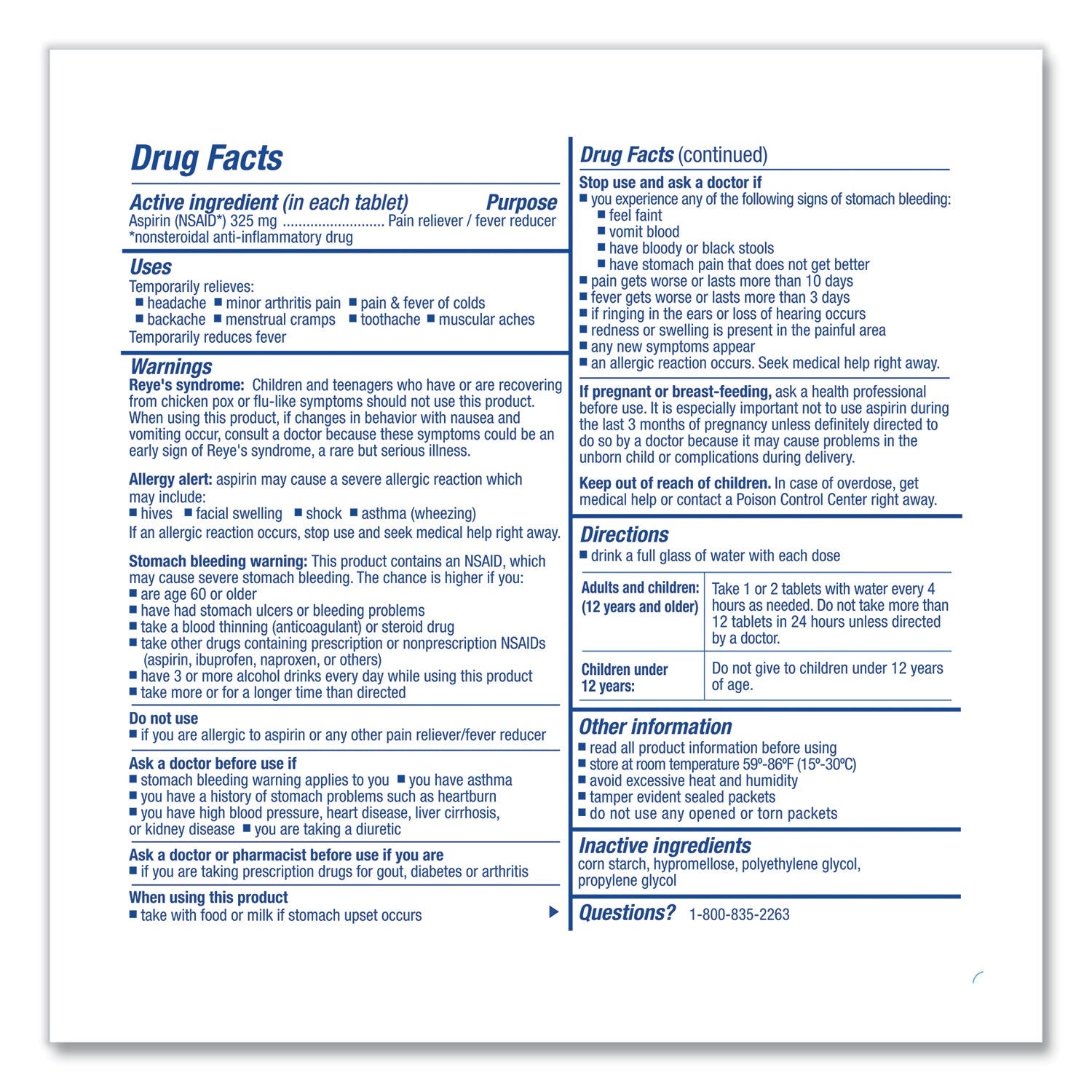 PhysiciansCare Aspirin Tablets, 250/Box