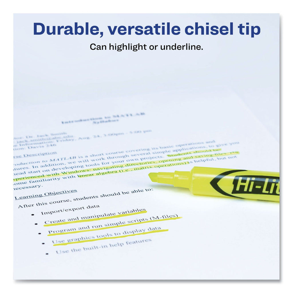Avery HI-LITER Desk-Style Highlighters, Fluorescent Yellow Ink, Chisel Tip, Yellow/Black Barrel, 200/Box