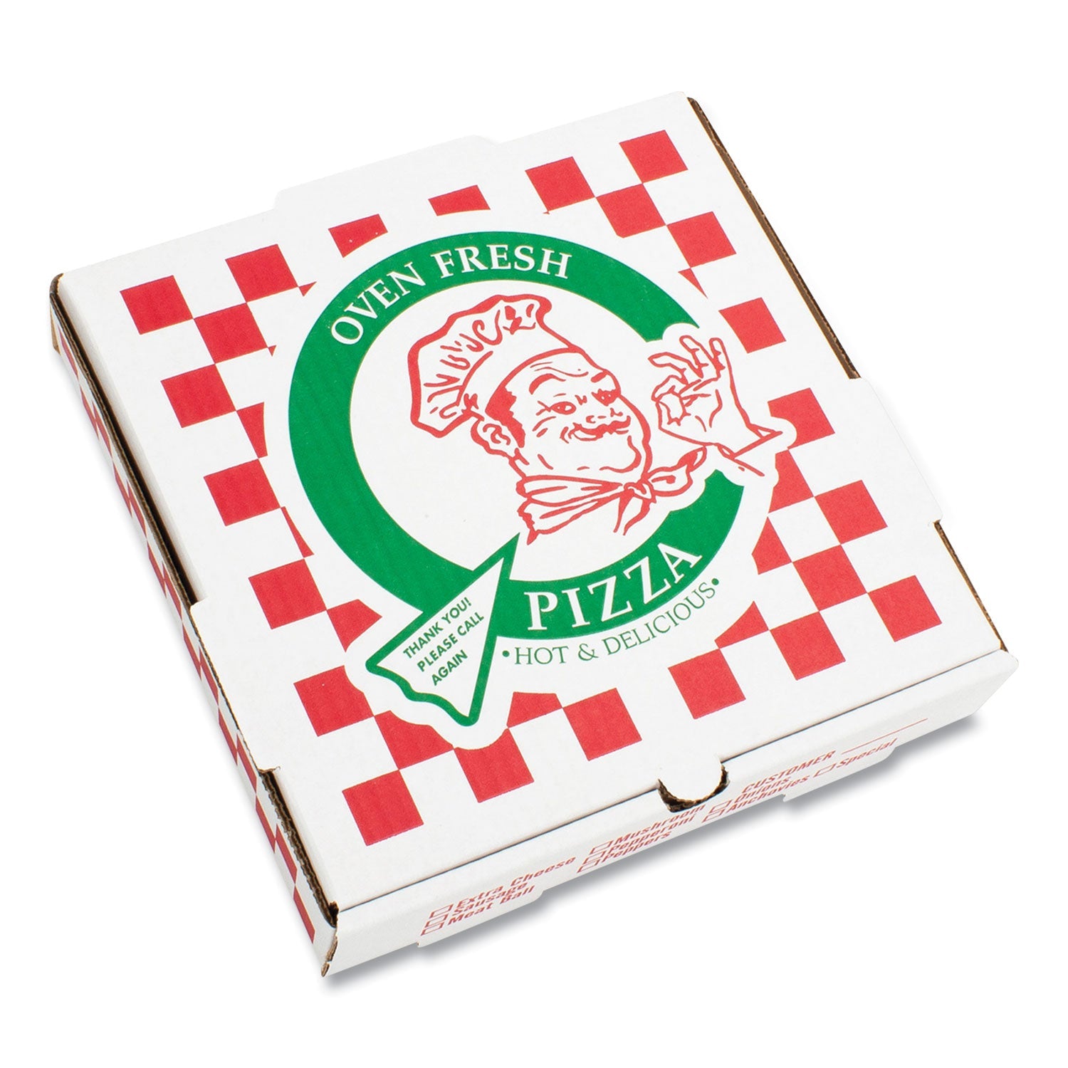 PIZZA Box Corrugated Kraft Pizza Boxes, B-Flute, White/Red/Green, 18" Pizza, 18 x 18 x 1.88, Paper, 50/Carton